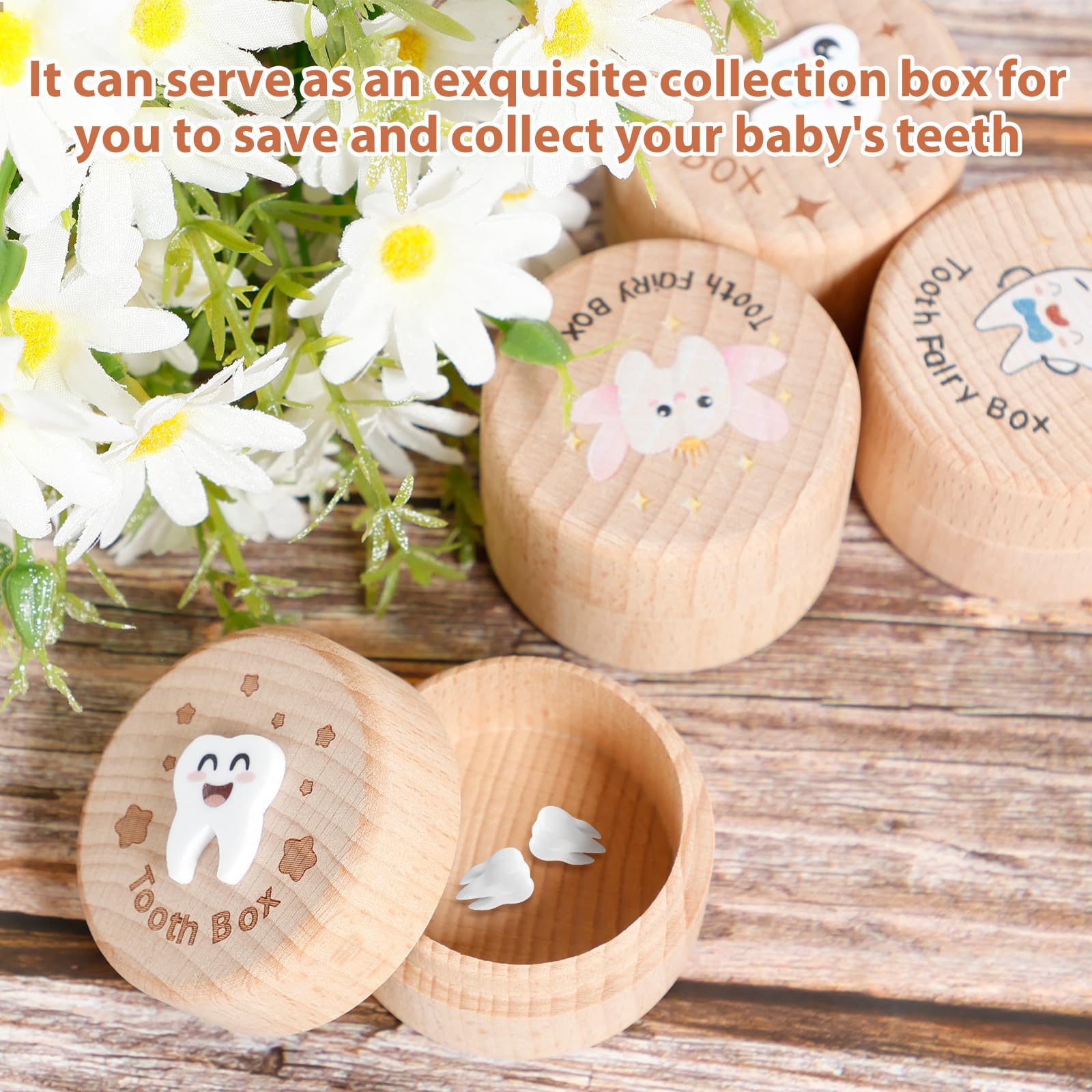 4 Pcs Wooden Tooth Storage Box for Kids - Lost Teeth Container, Baby Tooth Keepsake Box for Boys & Girls - Perfect for Tooth Fairy Gifts, Birthday Presents & Childhood Memory Preservation