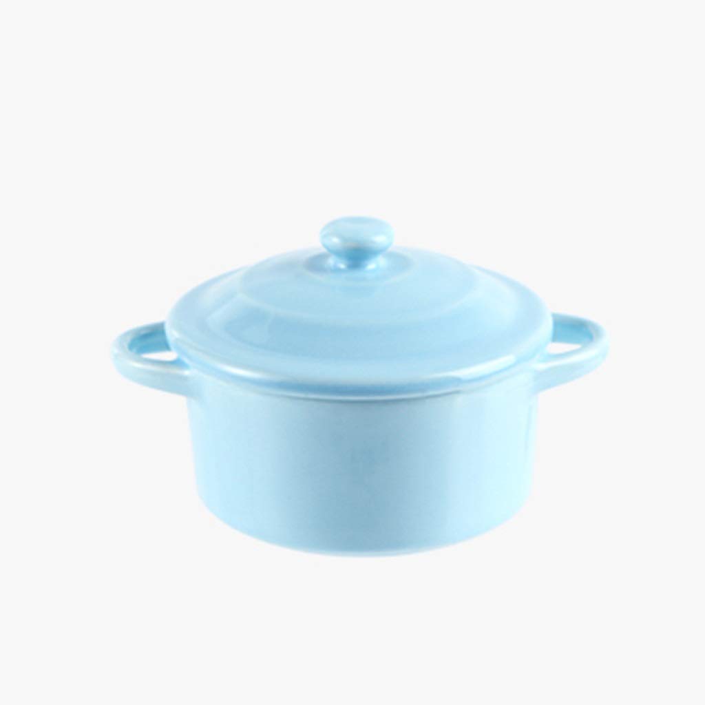 Small Ceramic Casserole Soup Pot with Handle - 1.5QT Ceramic Cooking Pot for Milk, Eggs & Stews - Oven & Stovetop Safe Kitchen Cookware - Colorful (Blue) - Perfect for Soups, Stews & Baking