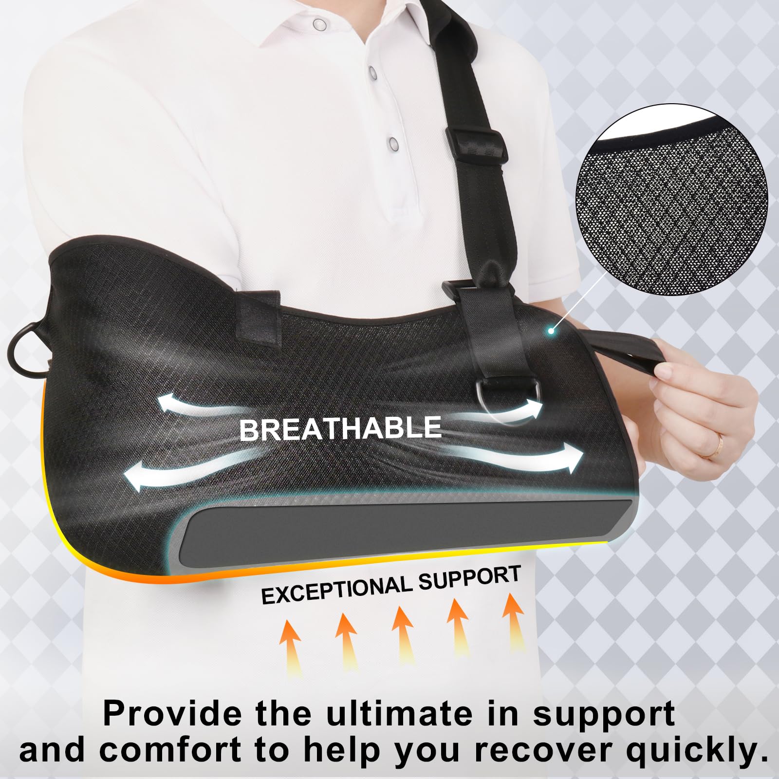 **Breathable Shoulder Sling with Waist Strap - Adjustable Arm Immobilizer for Shoulder Surgery, Rotator Cuff Tear & Wrist Injury - Left/Right Arm Support for Men & Women - Post-Surgery Recovery & Daily Comfort**    *(Ideal for post-surgery healing, sports injuries, and daily mobility support.)*
