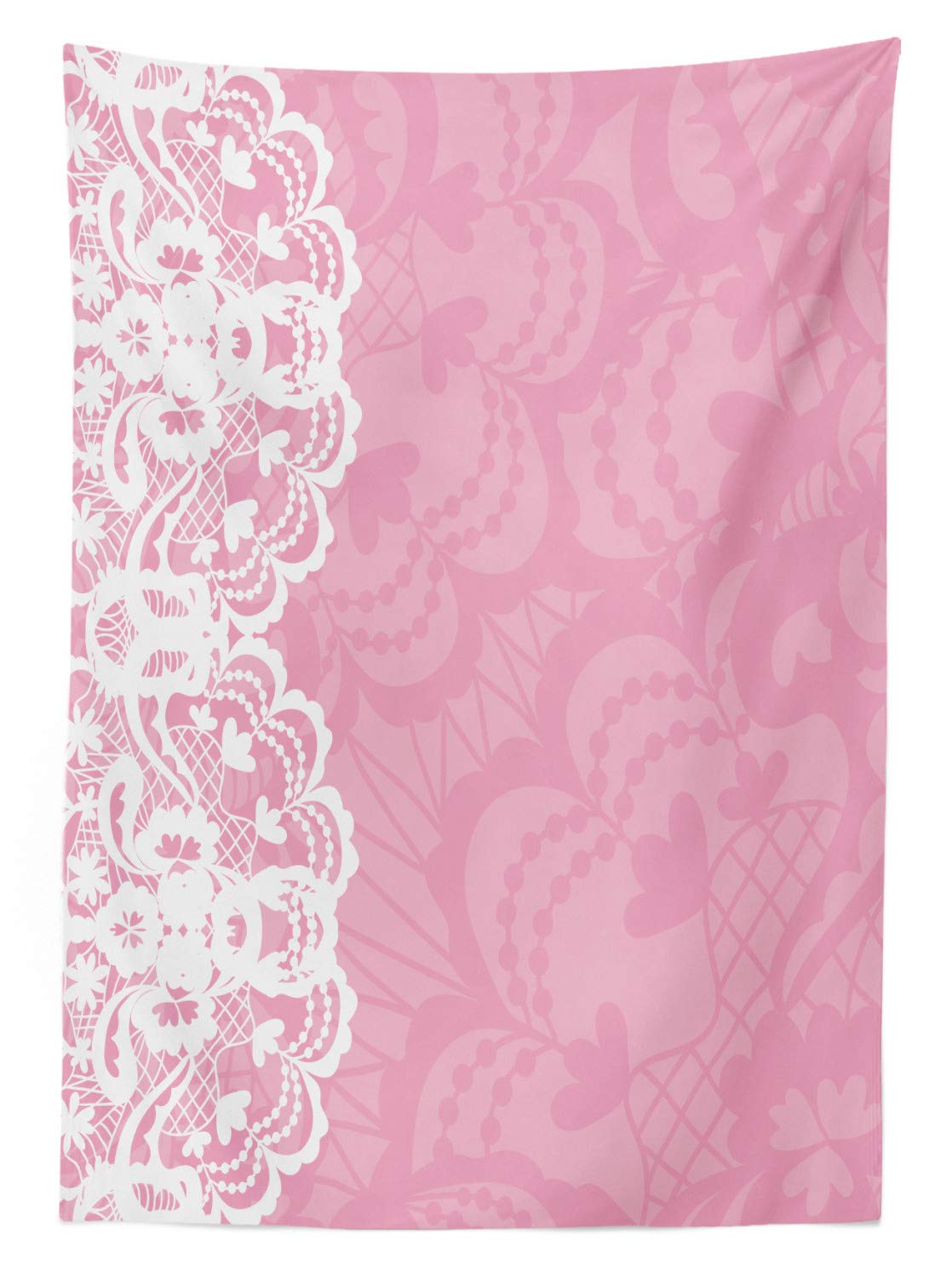Ambesonne Pink and White Floral Lace Tablecloth - 58