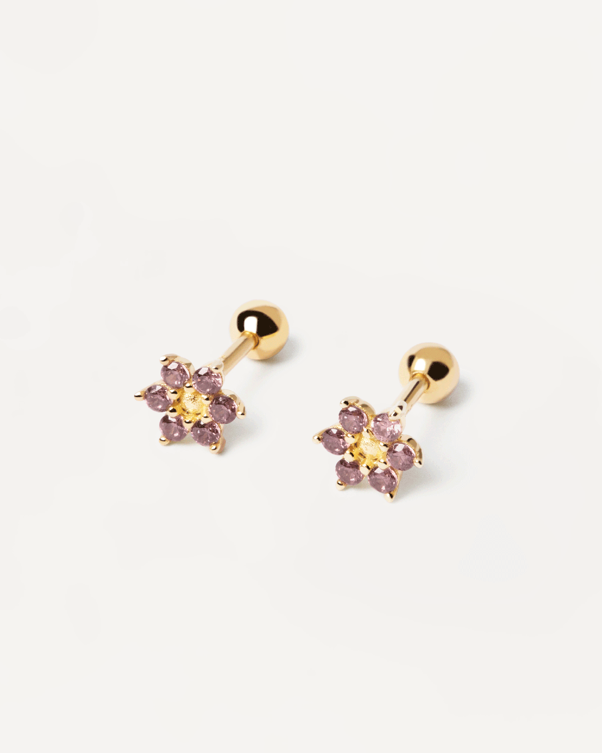 GRID 2 Peony Gold Earrings for Women - 14K Gold Plated Floral Stud Earrings - Elegant Gift for Birthday, Anniversary, Valentine's Day