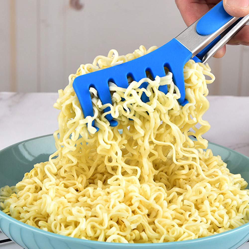 Premium Silicone Pasta Tongs - Non-Slip Cooking & Serving Tongs for Spaghetti, Noodles, Salad - Heat Resistant & Easy Grip Kitchen Utensil (Grey) - Perfect for Italian Cooking, BBQ, Buffet Serving & Salad Tossing
