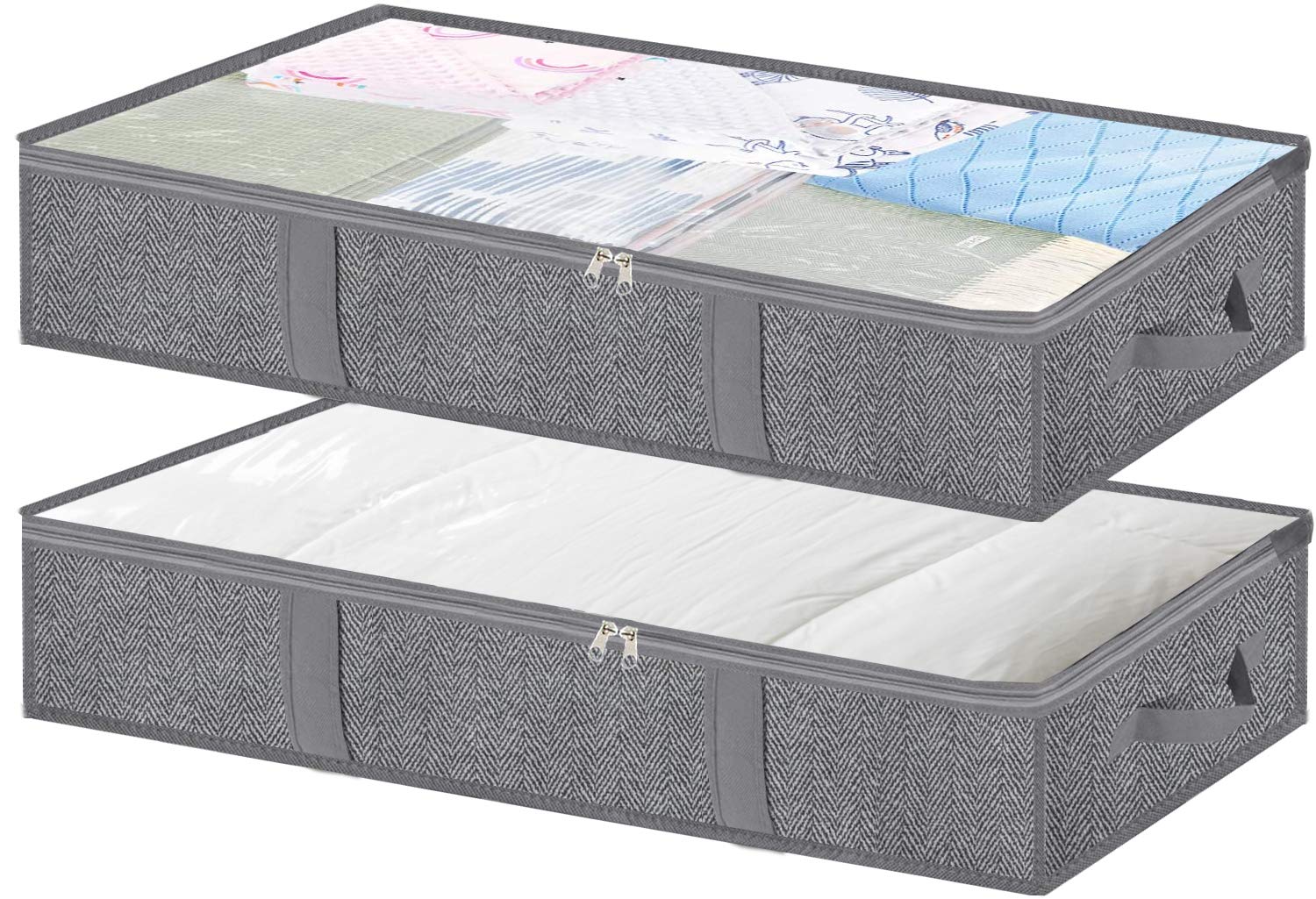Foldable Under Bed Storage Bags - Large Capacity Organizer with 4 Strong Handles & 2 Sturdy Zippers - Clear Window for Blankets, Comforters, Clothing & Bedding - Perfect for Seasonal Storage & Small Space Organization