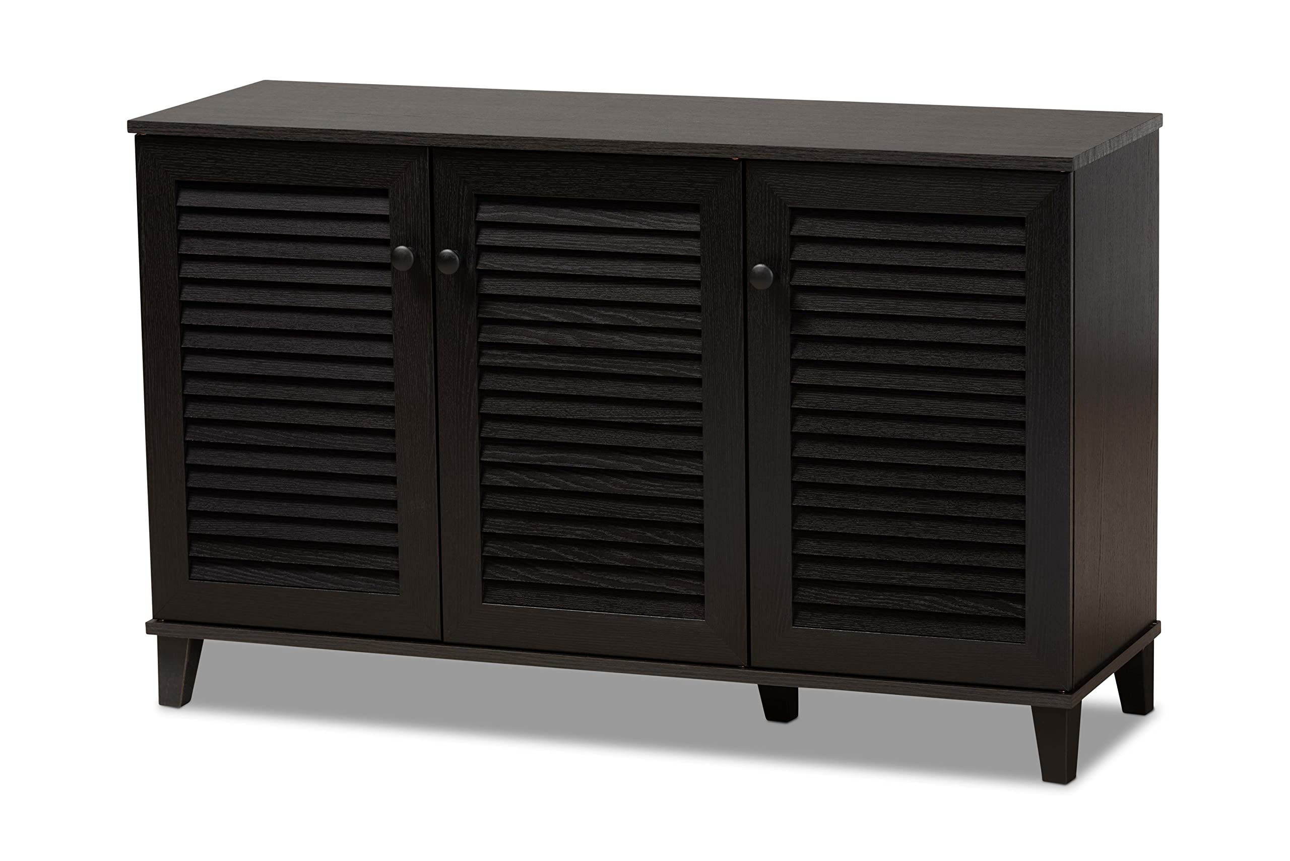 Baxton Studio Warren Shoe Storage Cabinet - Espresso Brown Wooden Organizer for Entryway, Closet & Bedroom | Holds 12-15 Pairs of Shoes | Modern Home Decor Furniture