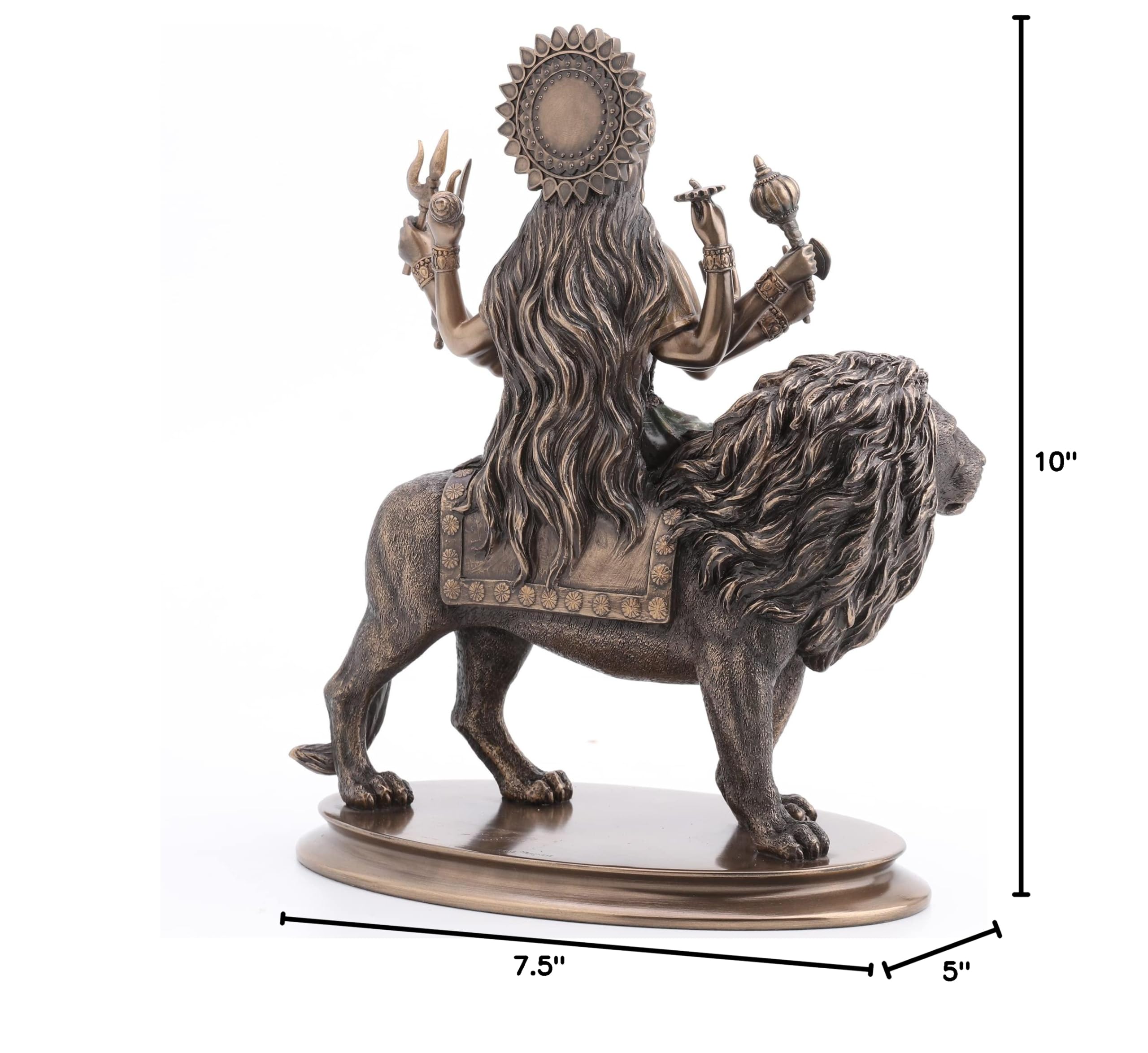 Veronese Design 10 3/8 Inch Divine Mother Durga Riding Lion Hindu Goddess Resin Statue with Bronze Finish - Perfect for Home Altar, Yoga Studio Decor & Spiritual Gift