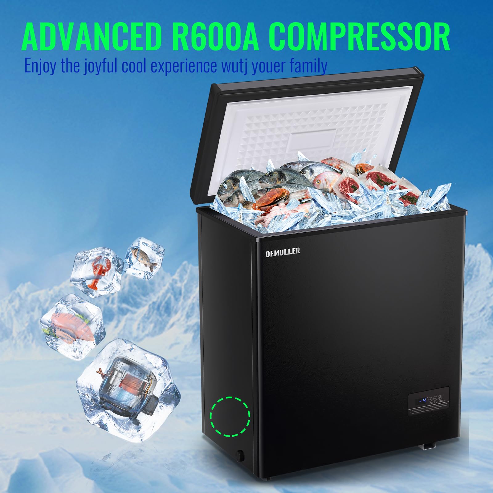 5.0 Cu.ft Chest Freezer with Digital Temperature Control & LED Display - Energy Efficient Deep Freezer for Home, Kitchen, Apartment - Perfect for Storing Meat, Frozen Foods & Bulk Groceries (Includes 2 Removable Baskets)