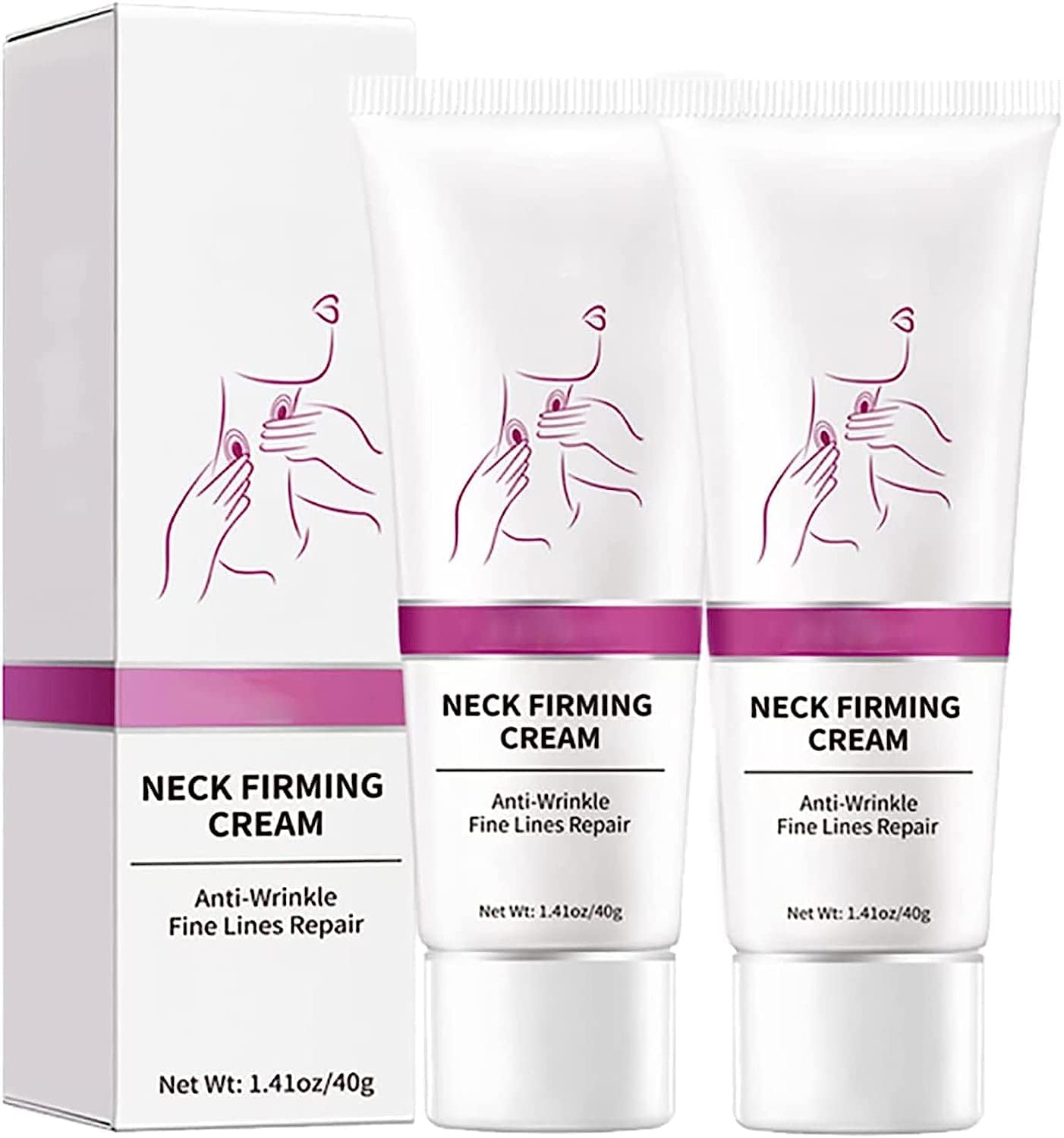 **Neck Firming Cream - Tightening & Lifting Sagging Skin with Hydrolyzed Collagen | Anti-Wrinkle Treatment for All Skin Types | 40g (2 Pack) | Reduce Fine Lines & Double Chin for a Youthful Look**