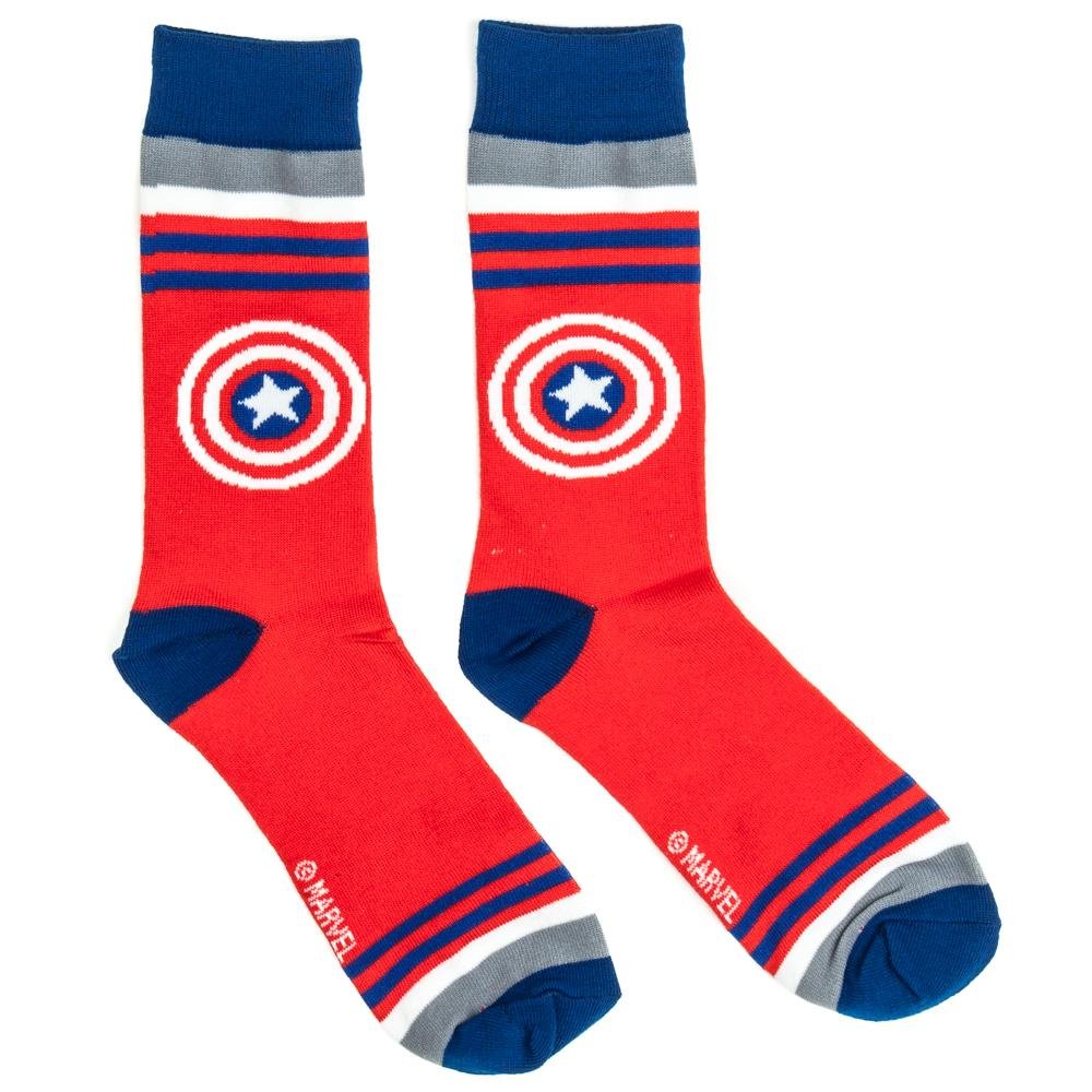 Marvel Captain America Shield Crew Socks for Men & Women - Red Superhero Socks - Comfortable Cotton Socks for Cosplay, Gifts & Everyday Wear
