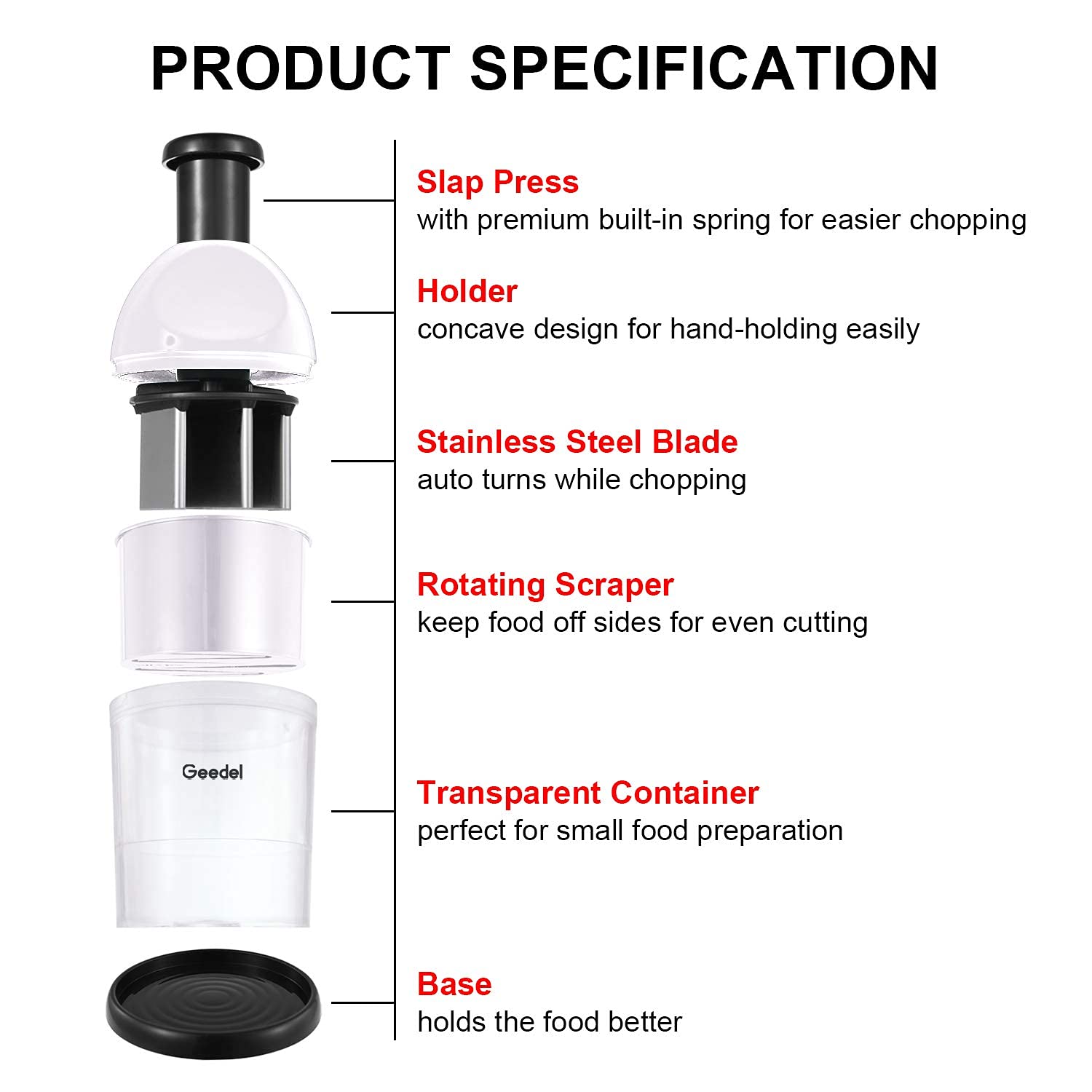 Geedel Manual Food Chopper - Easy to Clean Hand Vegetable Dicer for Onions, Garlic, Nuts & Salads - Dishwasher Safe Kitchen Gadget for Meal Prep & Cooking - Perfect for Chopping Veggies, Making Salsas & Salad Toppings