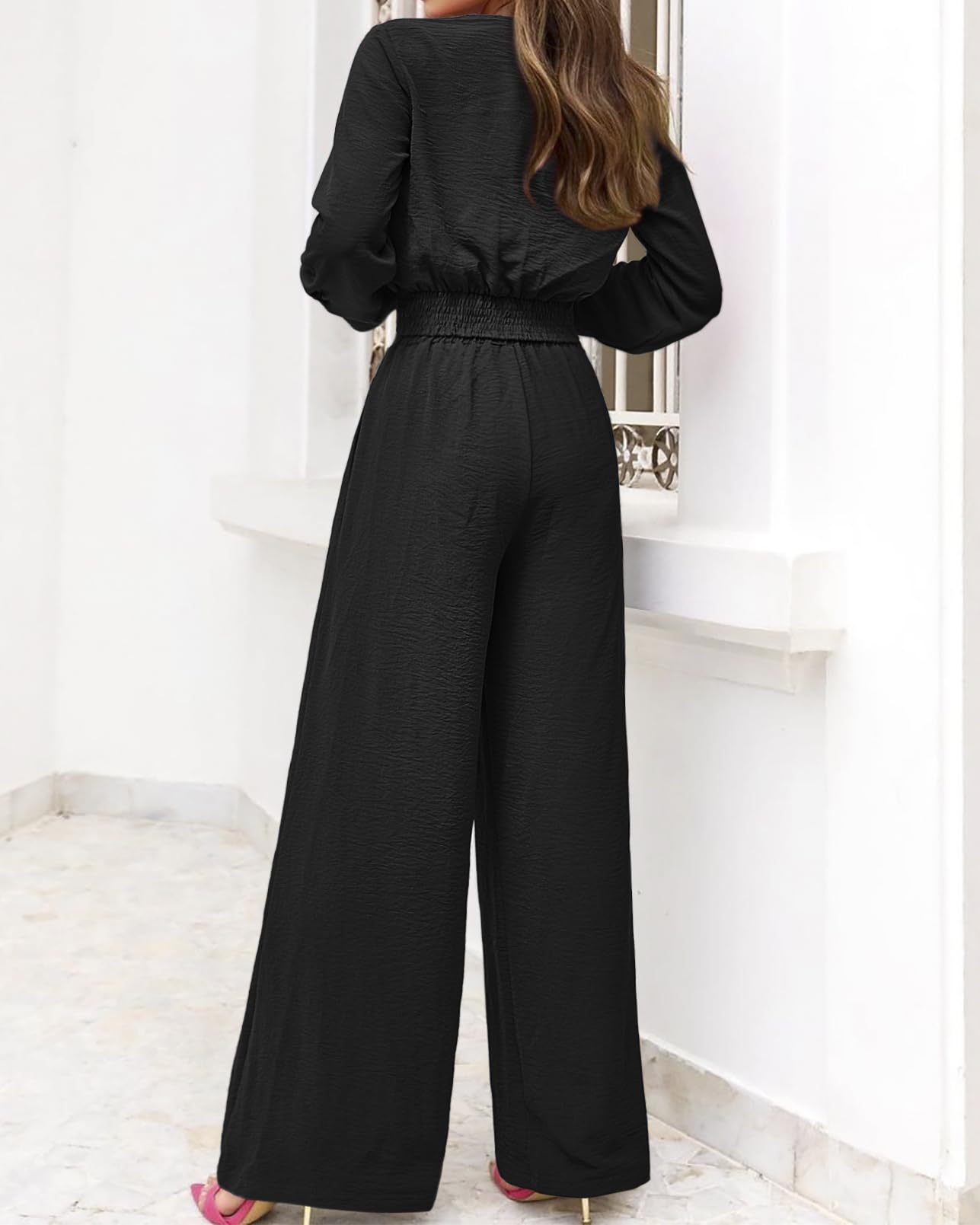 PRETTYGARDEN Women's 2 Piece Outfit Set - 2025 Spring Casual Long Sleeve V-Neck Crop Top & Wide Leg Palazzo Pants | Lounge Wear, Street Style, Office Outfits