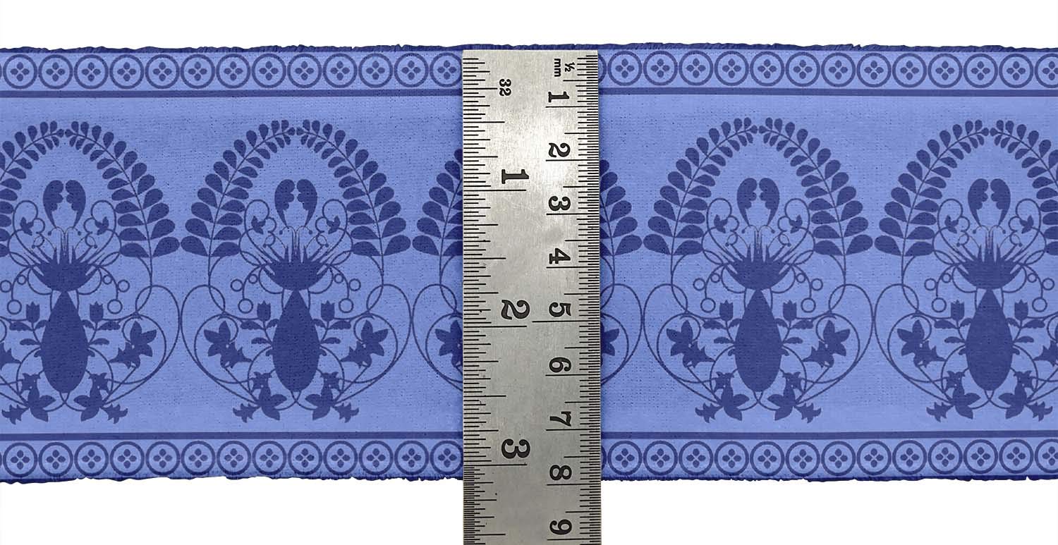 Blue Leaves & Floral Printed Dupion Fabric Ribbon Trim - 9 Yards, 3 Inches Wide for DIY Crafts, Sewing Projects, Dressmaking & Home Decor Accessories | IndianBeautifulArt IBA