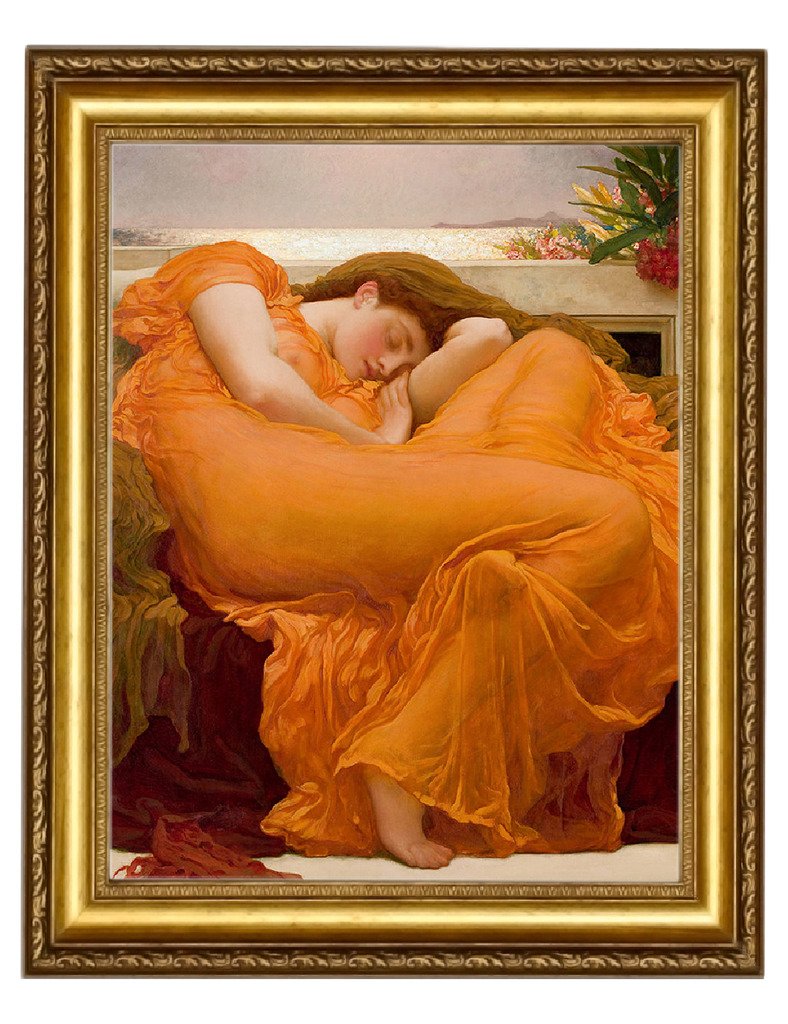 Flaming June by Frederic Leighton - Premium Giclee Oil Painting Reproduction on Canvas - Framed Wall Art 28x35 Inches - Perfect for Living Room, Bedroom & Office Decor