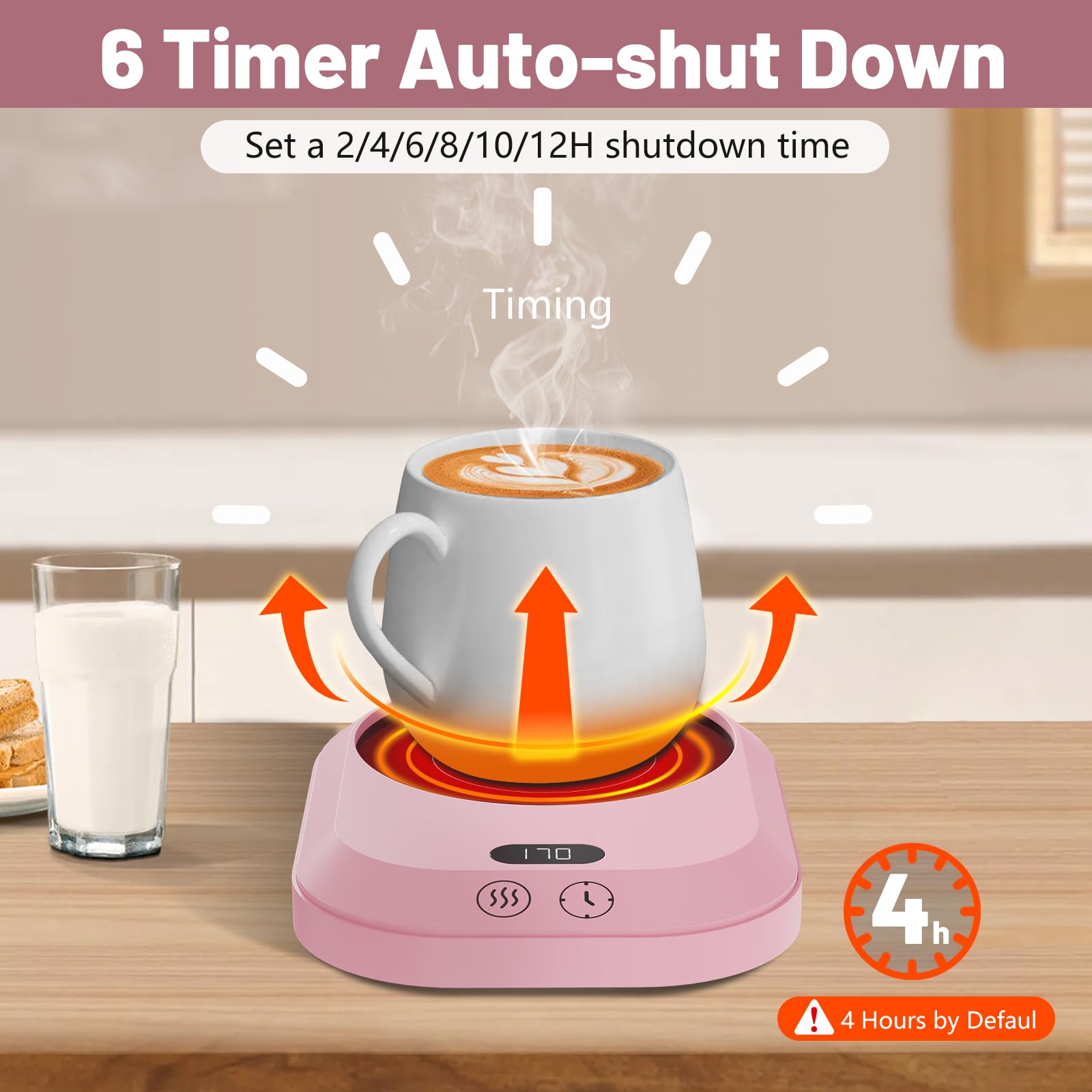 Electric Mug Warmer with 6 Auto Shut-Off Timers & 3 Heat Settings - Anti-Scald Silicone Coffee Cup Warmer for Office Desk - Portable USB Coffee Gift for Home, Office & Travel Use