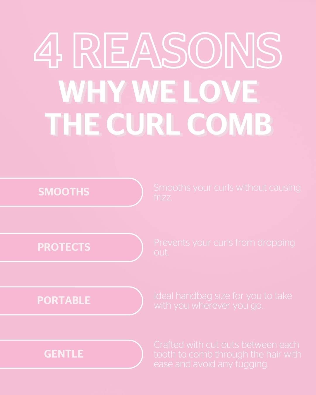 Brushworks Smoothing Curl Comb - Detangling Hair Brush for Curly & Wavy Hair - Pink (Perfect for Styling, Salon & Home Use)
