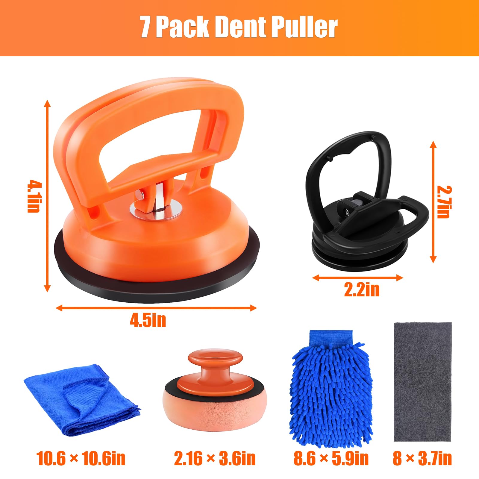 7-Piece Car Dent Puller Kit - Paintless Dent Removal Tool for Hail Dents, Suction Cup for Glass & Screens - Auto Body Repair & DIY Car Dent Fixing (Perfect for Garage, Roadside, and Home Use)