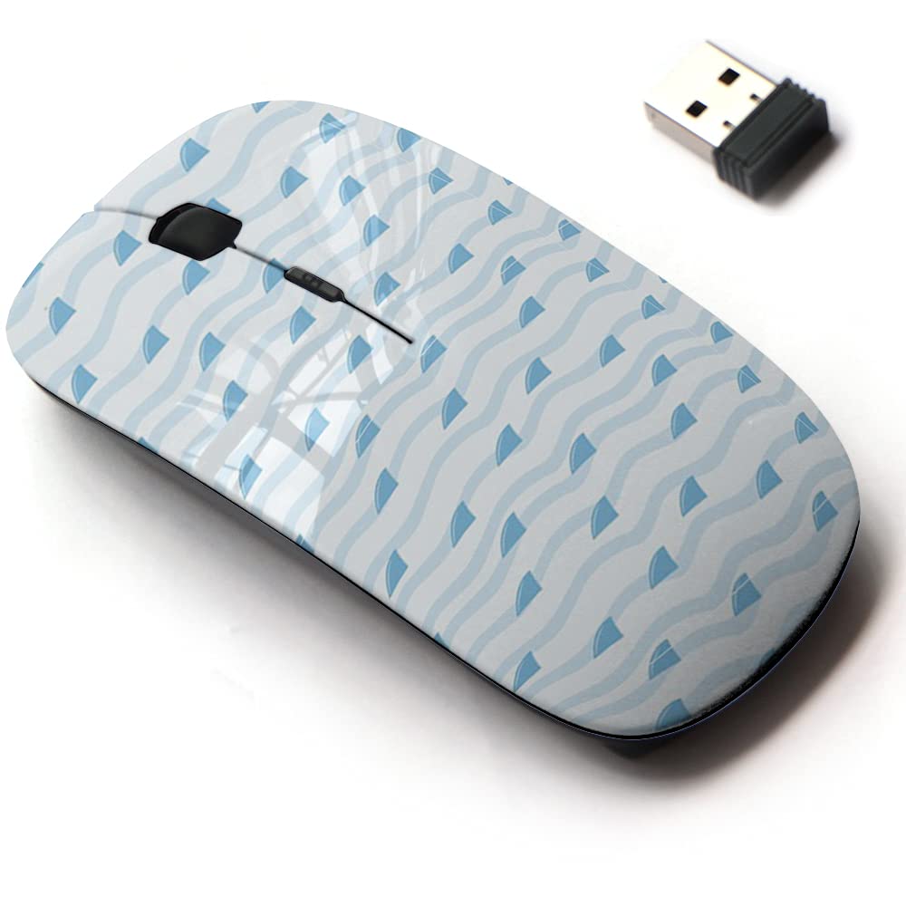 2.4G Wireless Mouse with Cute Shark Fin Ocean Pattern - Ergonomic USB Nano Receiver for Laptop, PC, Mac, Desktop - Perfect for Office, Gaming, Travel & Home Use