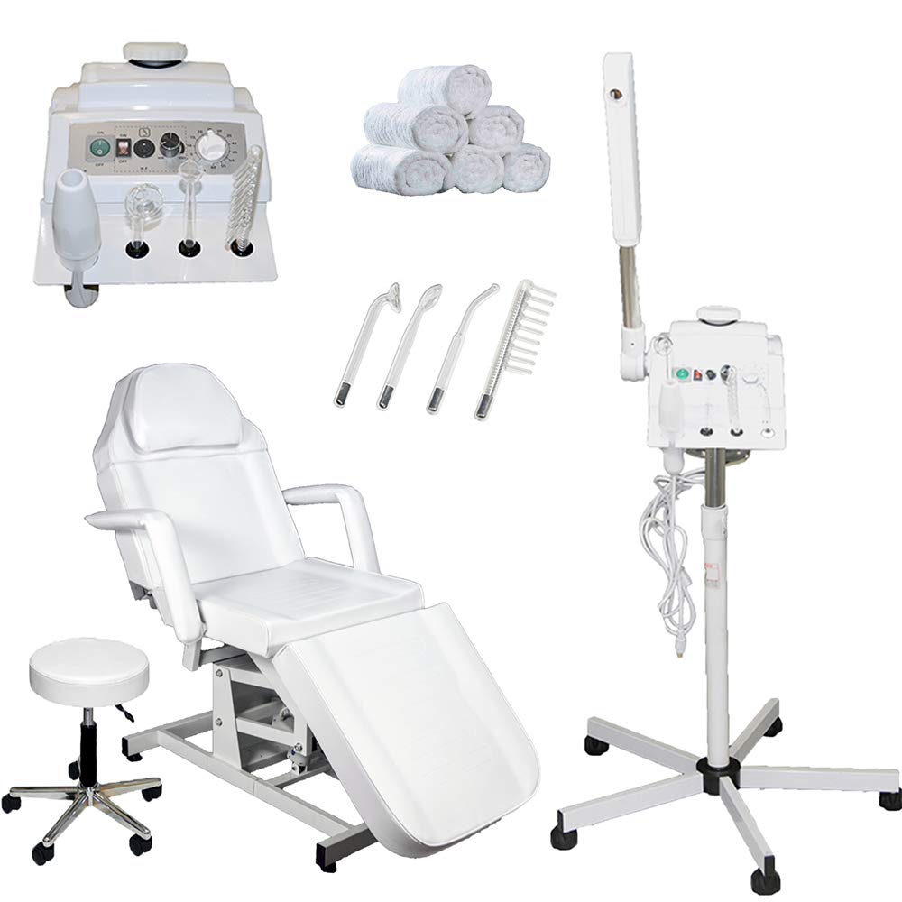 LCL Beauty 2-in-1 High Frequency Facial Machine & Steamer - Professional Multifunction Skin Care Device with Adjustable Electric Facial Bed for Spa & Home Use
