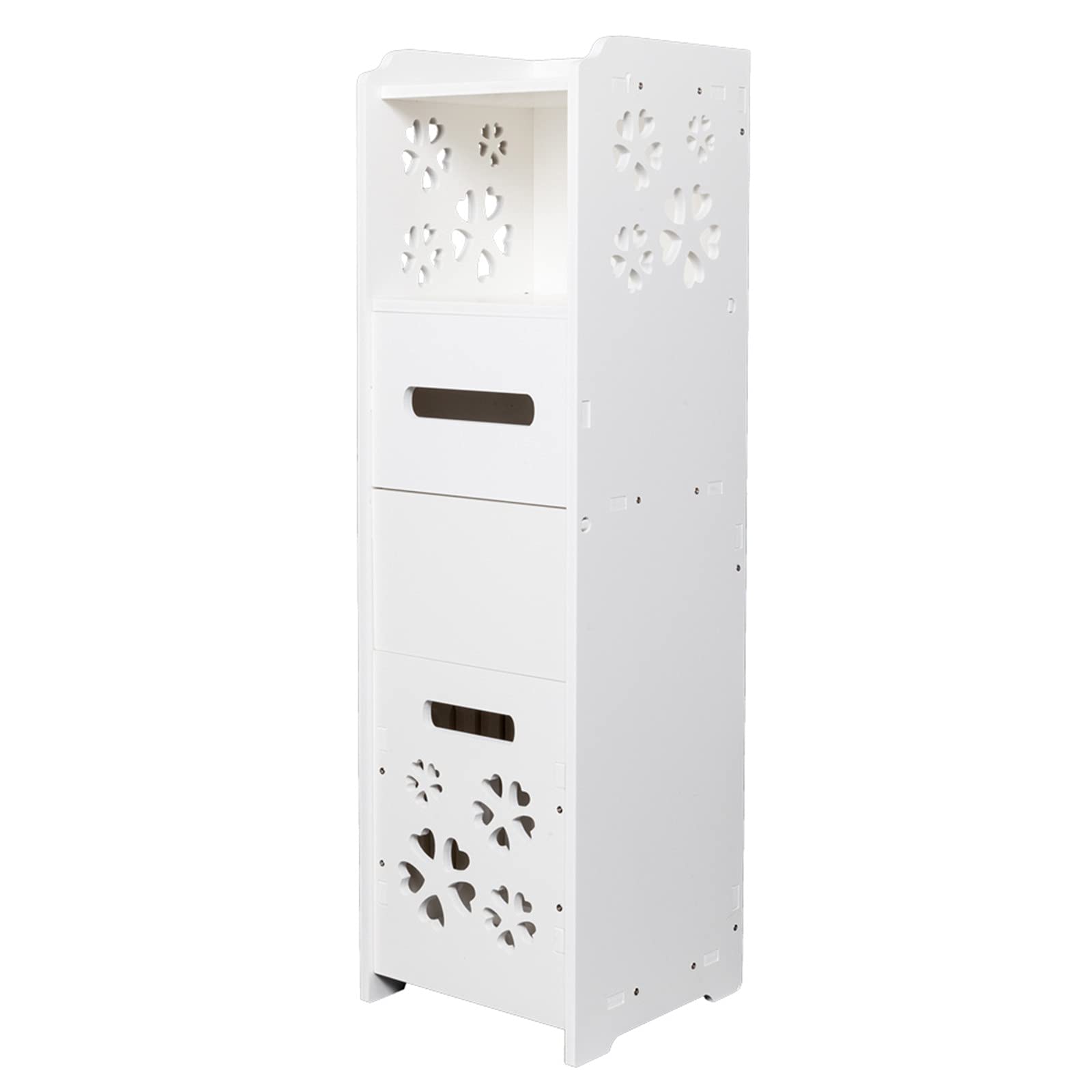 3-Tier Bathroom Storage Cabinet with Garbage Can - Space Saving Organizer with Doors for Bathroom, Kitchen & Home Organization - White Bathroom Furniture for Small Spaces