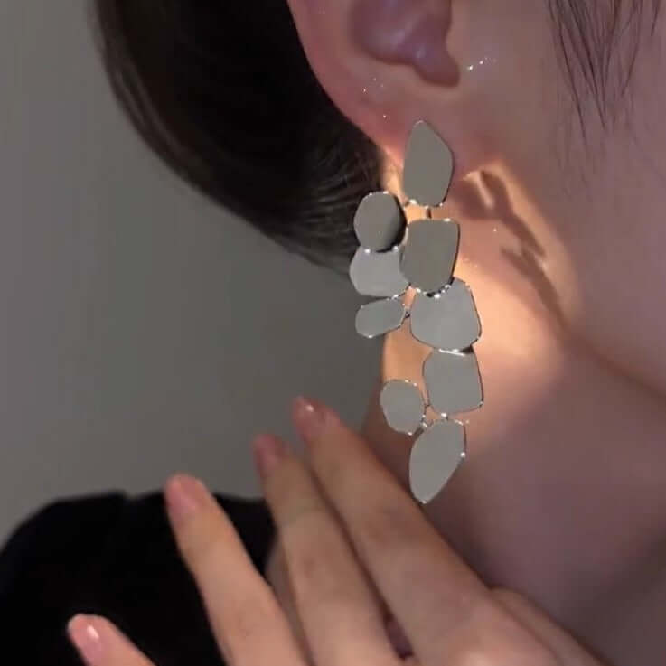 Elegant Large Cascading Metallic Abstract Drop Earrings for Women | Fashion Statement Jewelry for Parties, Weddings & Special Occasions | T44
