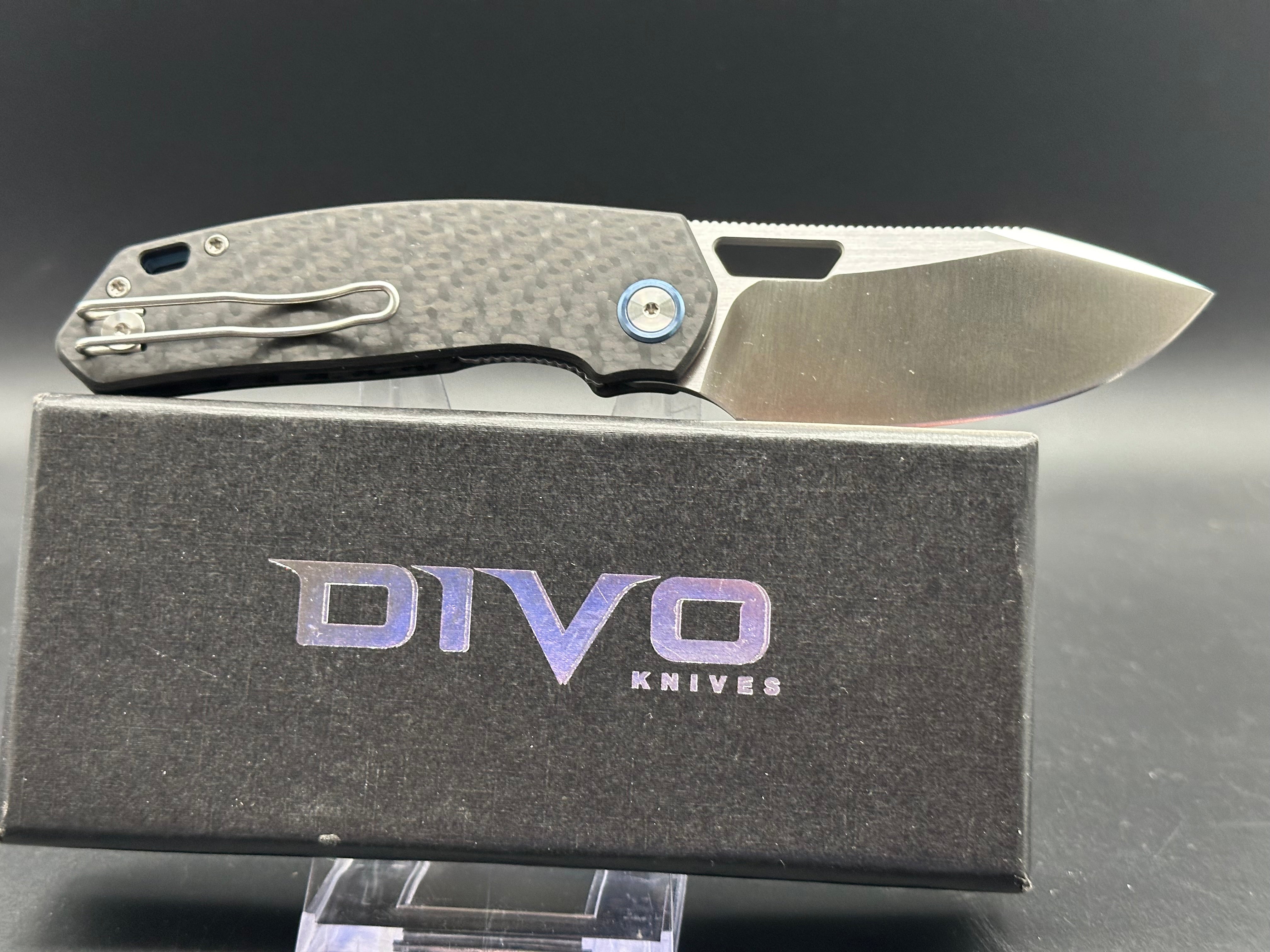 DIVO KNIVES GROWLER V2 Pocket Knife - 154CM Satin Plain Edge Blade with Carbon Fiber Handle - EDC Folding Knife for Camping, Hiking & Outdoor Adventures