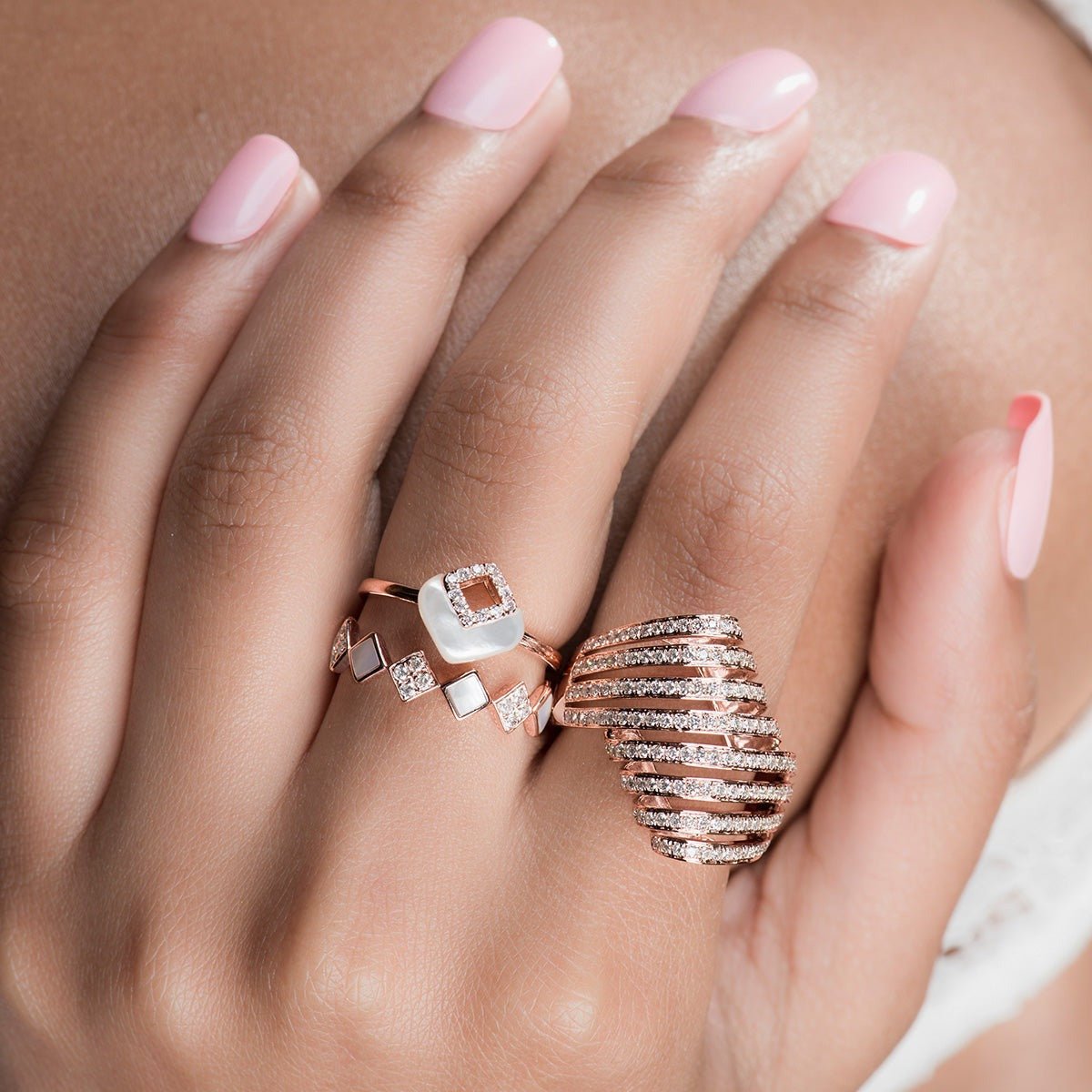 14K Rose Gold Full Finger Diamond Cocktail Ring - Elegant Statement Jewelry for Women | Perfect for Parties, Weddings & Special Occasions