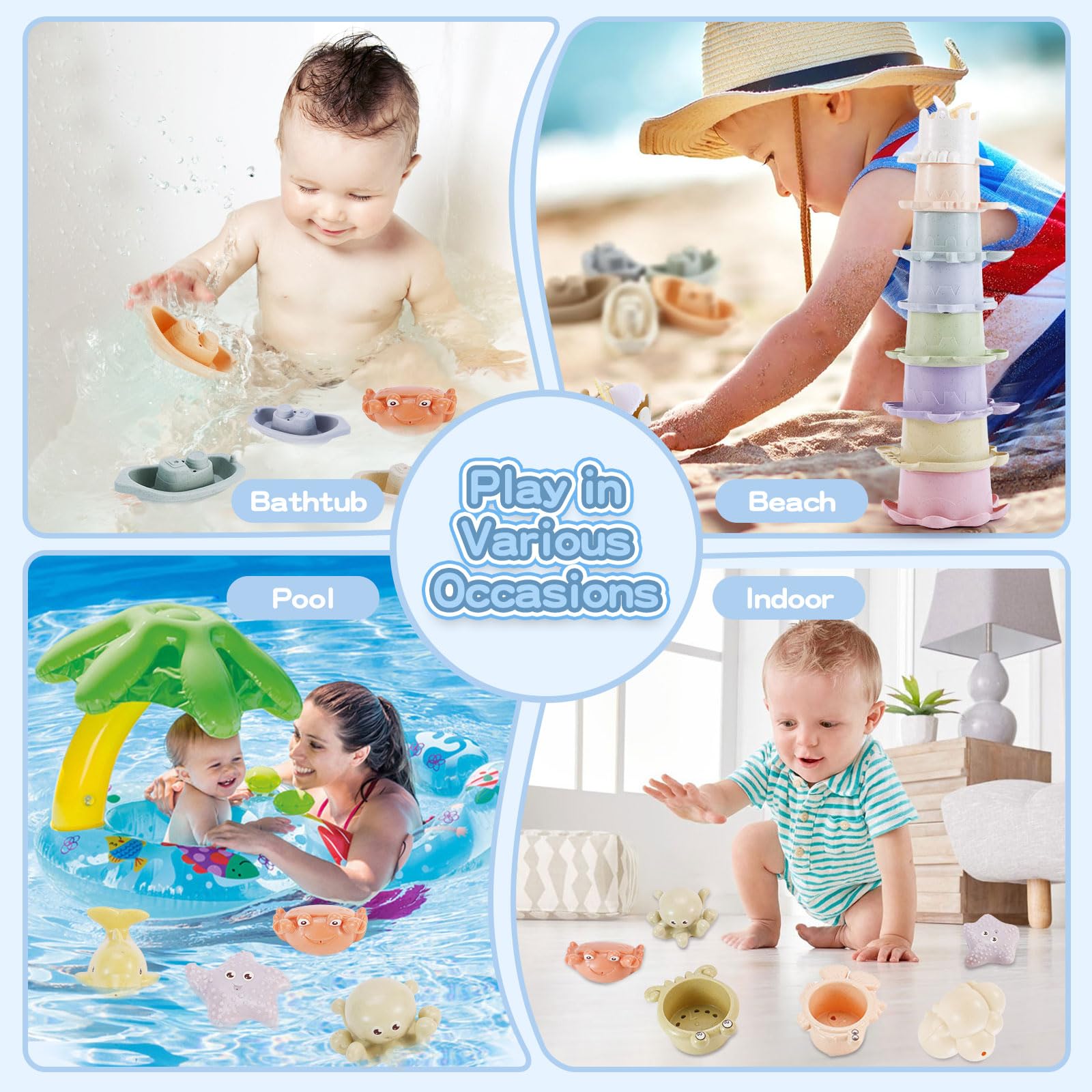 Chinloca Bath Toys for Toddlers & Kids - Fun Baby Bathtub Toys Set with Boats, Stacking Cups & Squirters | Perfect for Sensory Play, Bath Time Learning & Water Play Activities