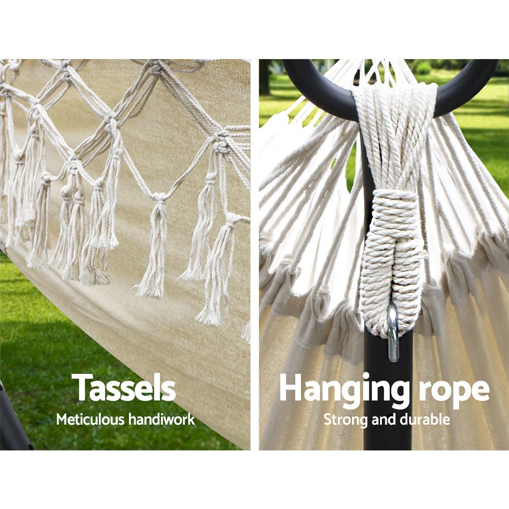 Best Hanging Hammock Bed with Rope Tassel - Portable Outdoor Hammock Chair for Camping, Backyard, Beach & Patio Relaxation