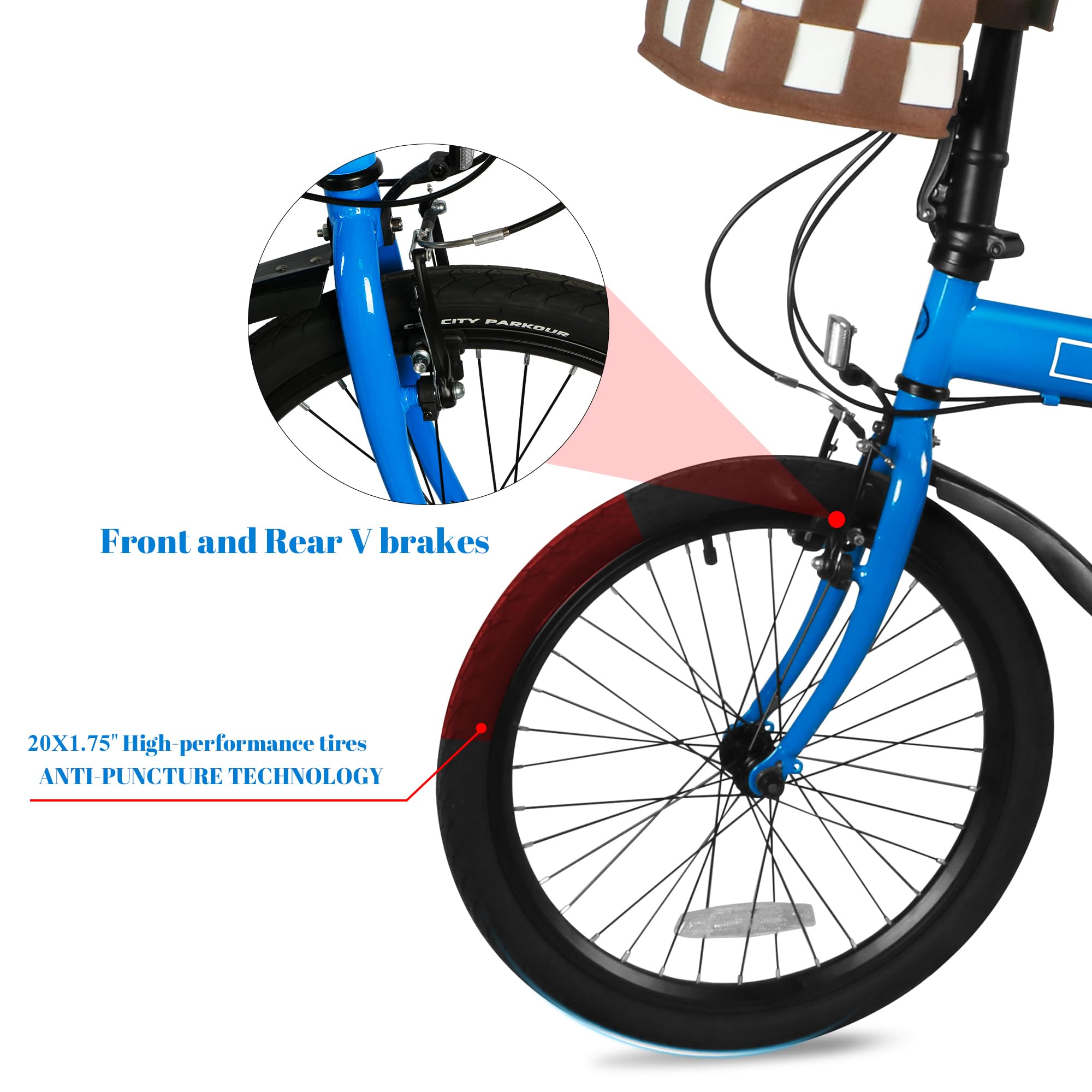 20 Inch Foldable Bike for Adults - 7-Speed Commuter Bicycle with Detachable Basket | Lightweight & Streamlined Design | Perfect for Urban Commuting, Campus Travel & Weekend Adventures