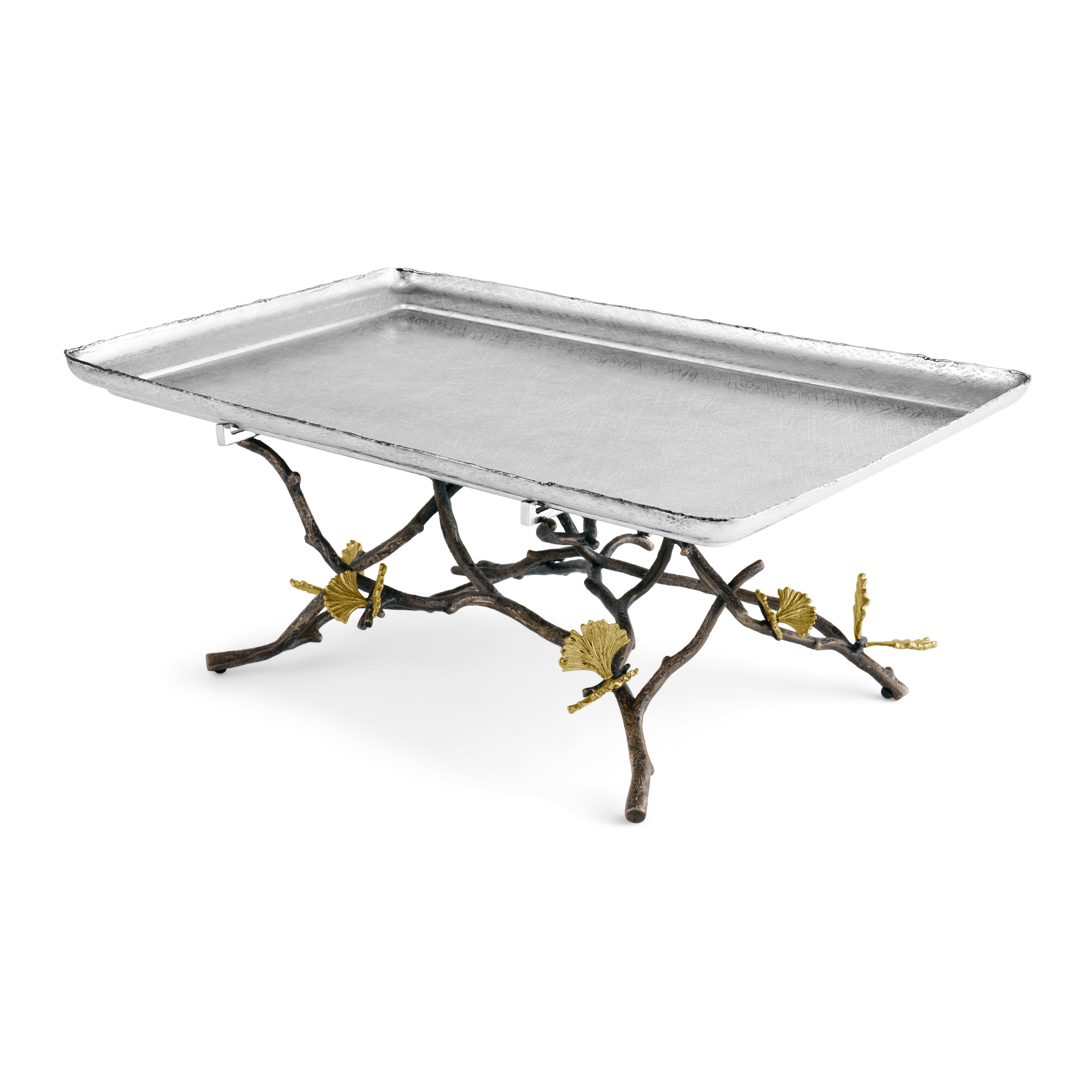 Butterfly Ginkgo Leaf Design Decorative Tray with Feet - Elegant Serving Tray for Tea, Coffee, Jewelry & Home Decor