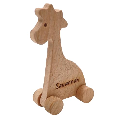 Personalized Wooden Giraffe Push Toy - Montessori & Waldorf Inspired Animal Toy for Toddlers | Unique Baby Shower Gift | Eco-Friendly Wooden Learning Toy for Early Childhood Development | Perfect for Playtime, Nursery Decor & Sensory Play Activities