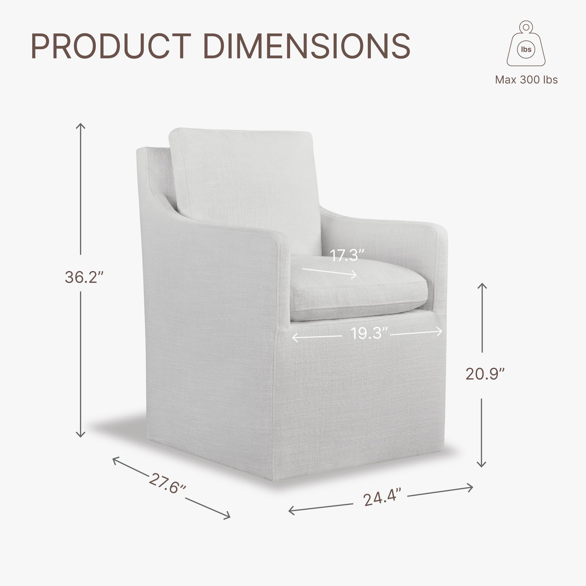 Modern Upholstered Dining Chairs with Casters - White Accent Armchair for Kitchen, Dining Room, Bedroom, Living Room & Reading Nook - Perfect for Home Office, Breakfast Nook & Small Space Decor