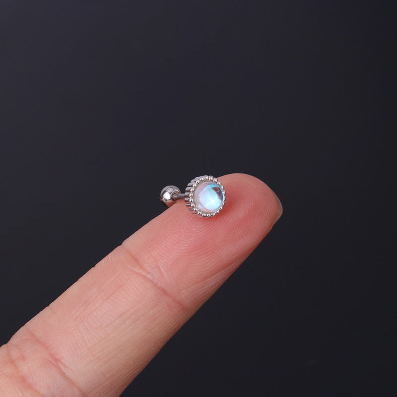 20G Cartilage Tiny Stud Earrings - Moonstone Stud Earrings for Women | HSPJ305 | Perfect for Daily Wear, Parties & Gifts