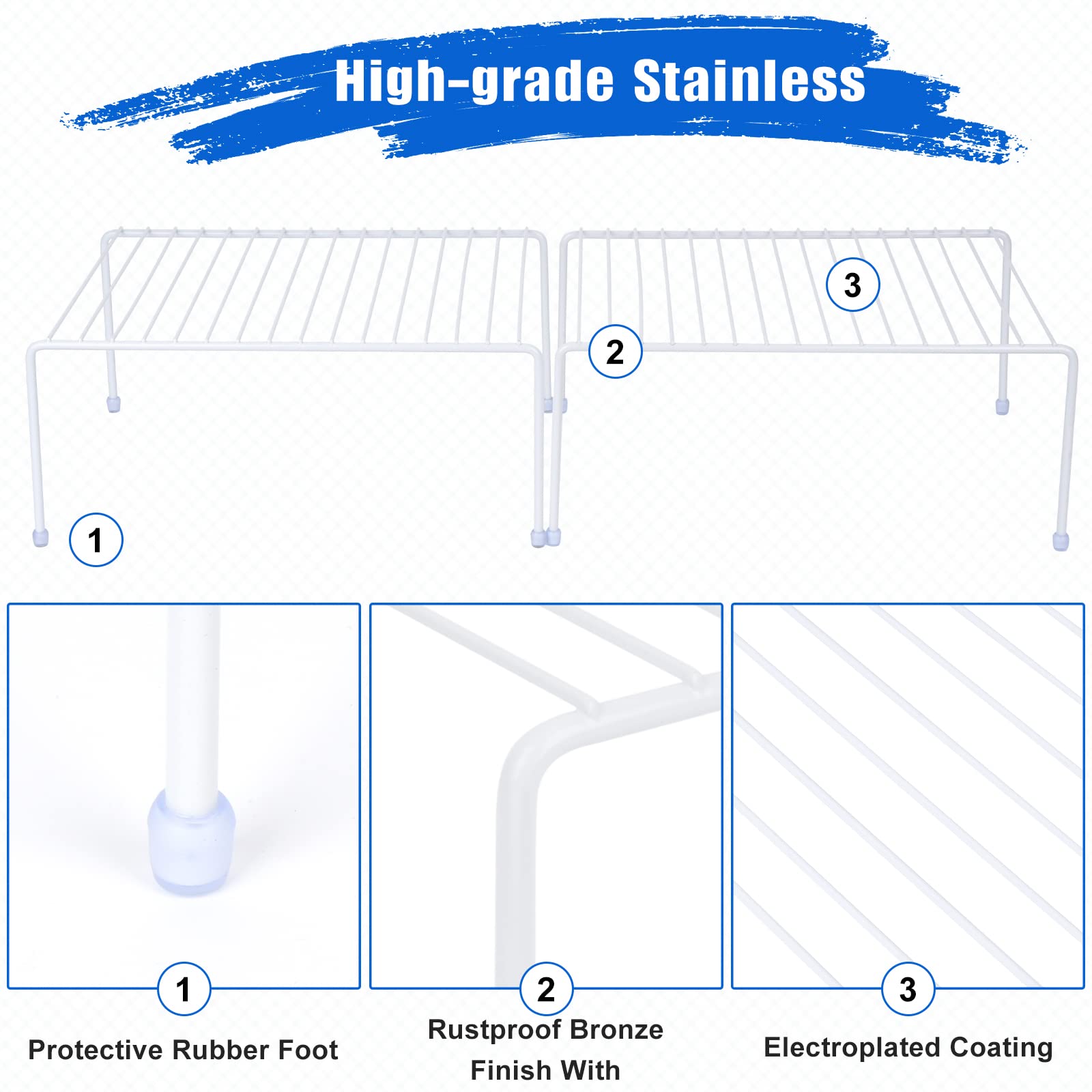 6-Pack Kitchen Cabinet Organizer Shelf Rack - 13.1 x 10.2 Inch Steel Storage Shelf with Plastic Feet - Rust-Resistant White Finish for Dishes, Cups & Pantry Organization - Perfect for Small Spaces & Cabinet Storage Solutions