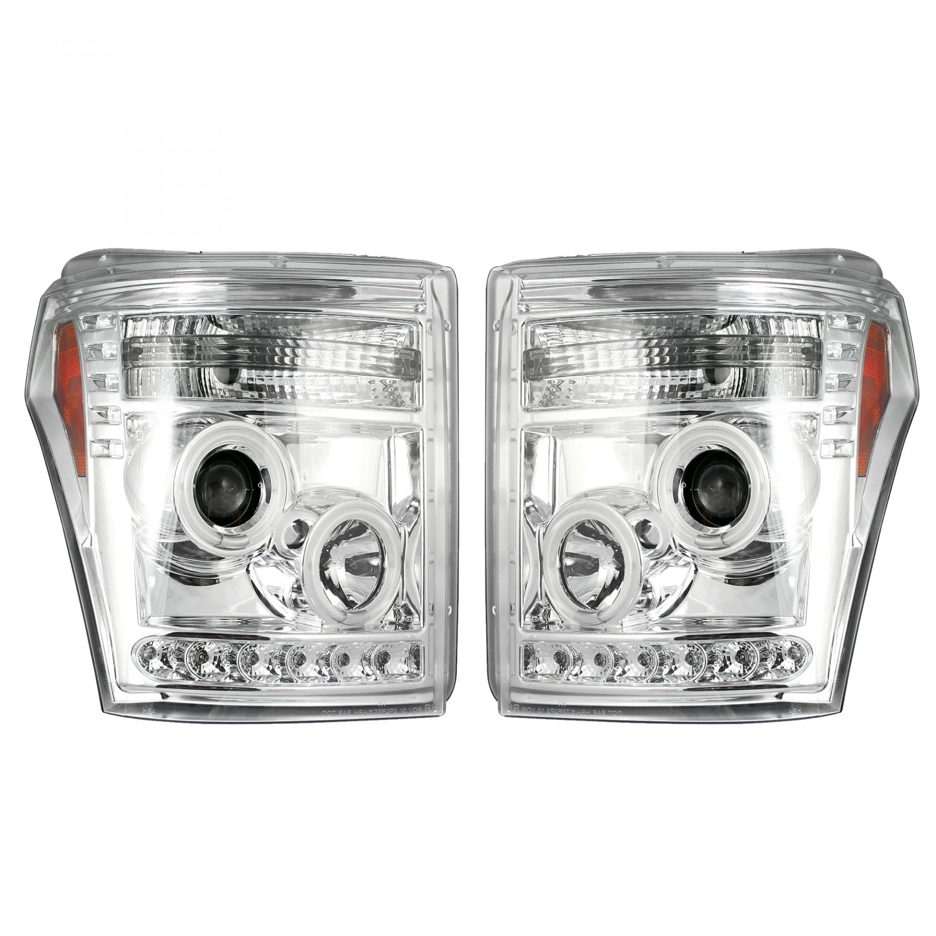 Ford Super Duty F250 F350 F450 F550 2011-2016 Projector Headlights with CCFL Halo Rings & DRL - Clear/Chrome Options for Off-Road & Night Driving