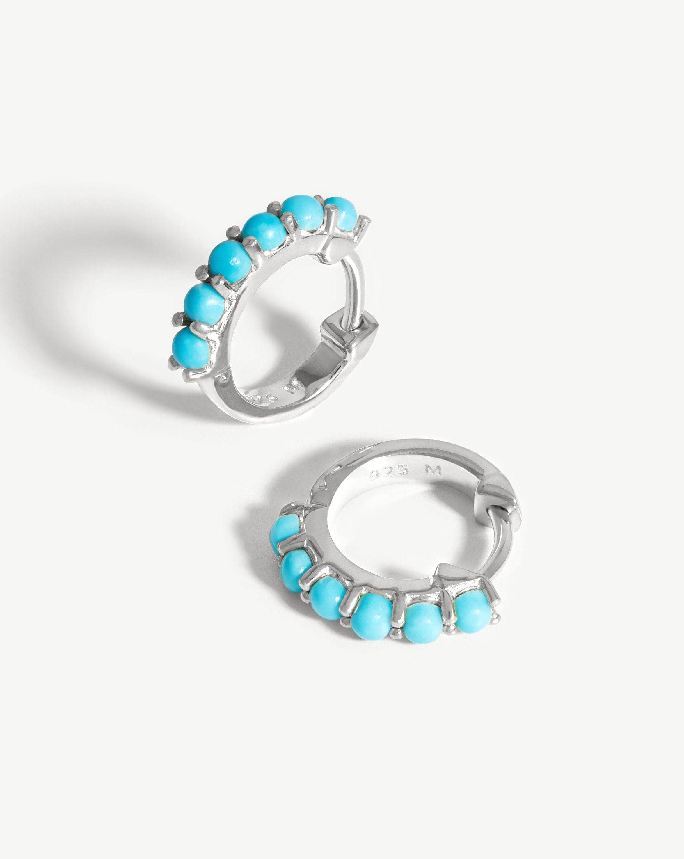Gemstone Huggie Hoop Earrings | Sterling Silver & Turquoise | Perfect for Everyday Wear & Boho Jewelry Lovers