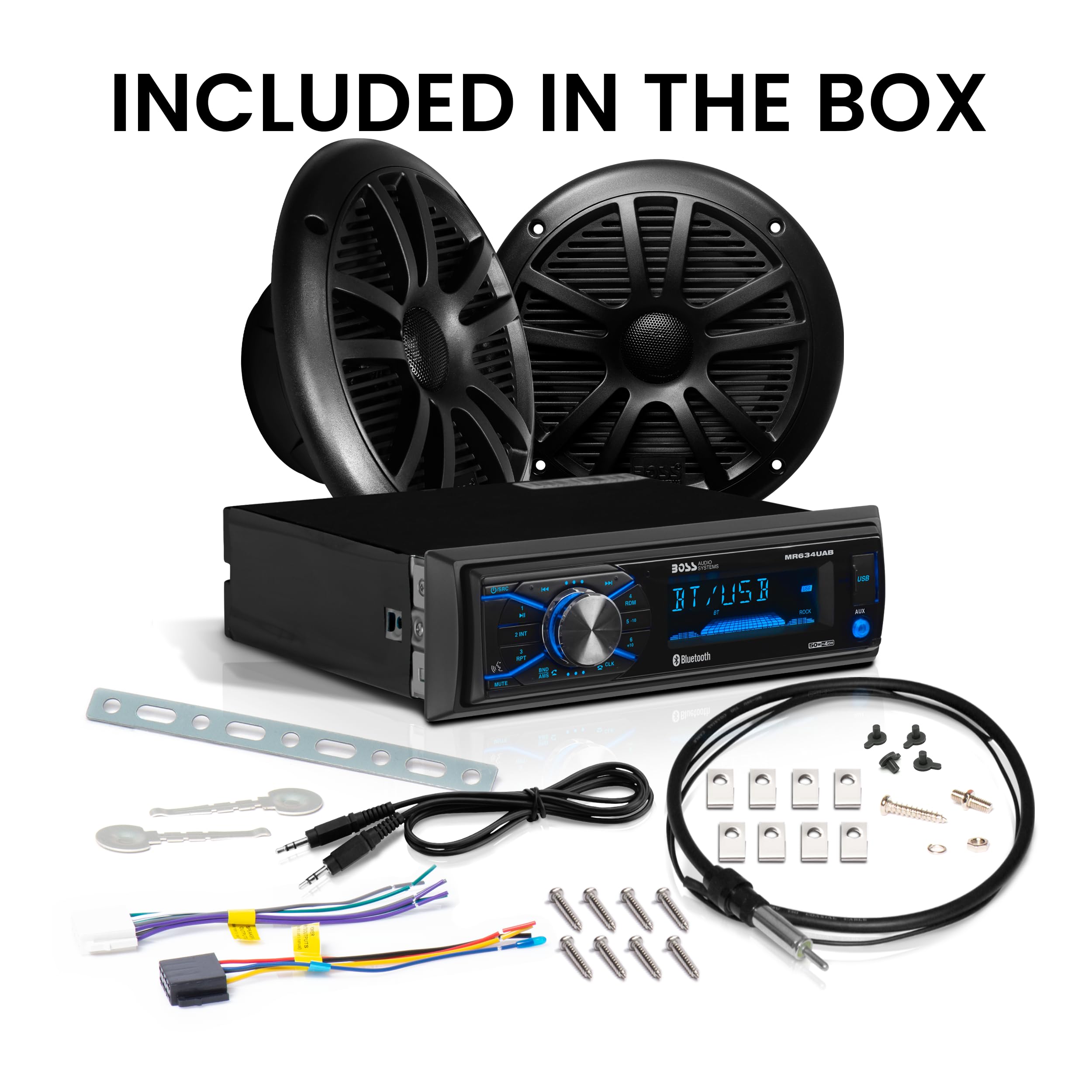 BOSS Audio Systems MCBK634B.6 Marine Boat Stereo System with 6.5 Inch Waterproof Speakers - Bluetooth, AM/FM Radio Receiver, No CD/DVD Player, Includes Dipole Antenna | Perfect for Boating, Fishing & Outdoor Water Activities