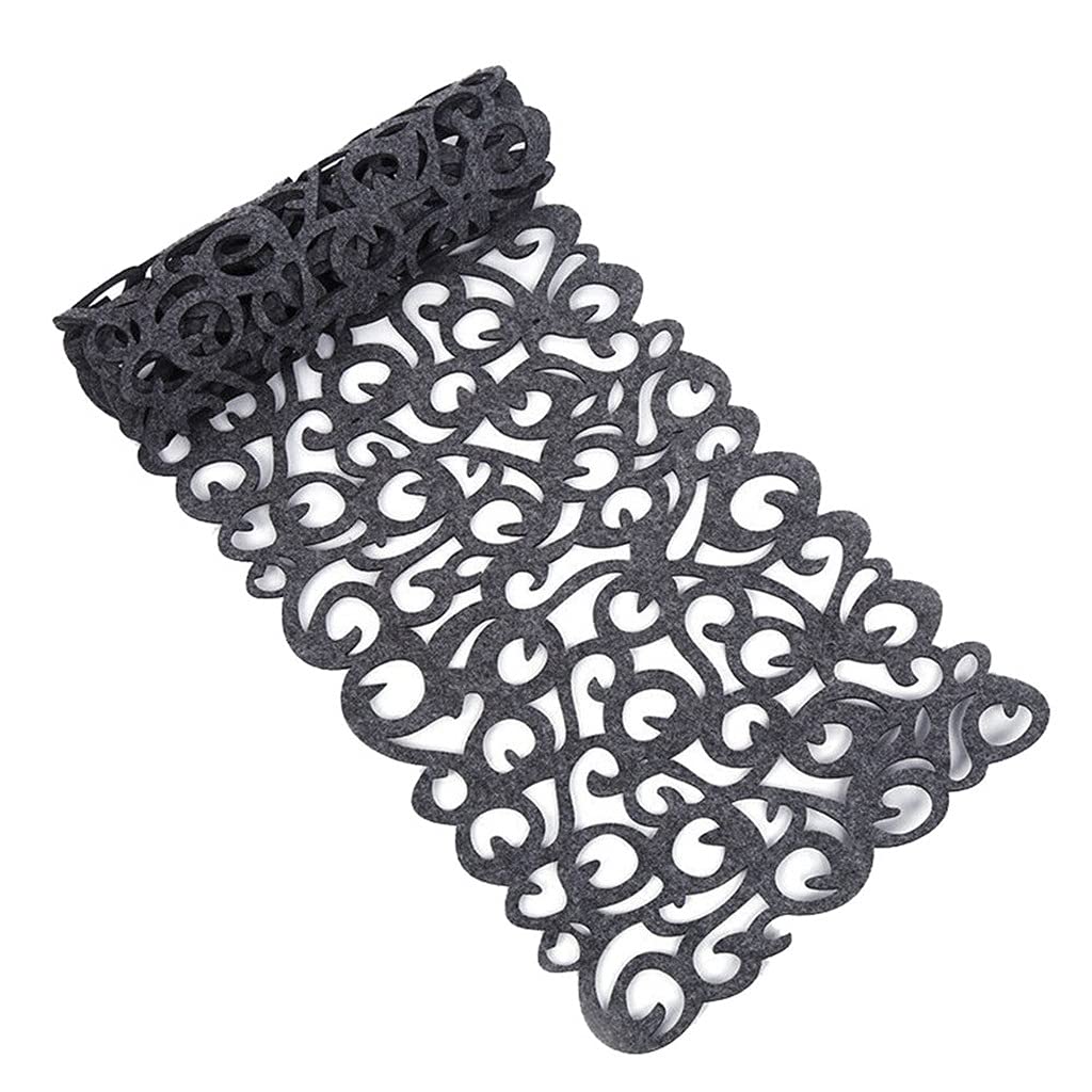 GANFANREN 30x100cm Stylish Gray Hollow Felt Table Runner - Washable Dining Table Decor for Wedding, Party, Holiday & Home Decoration - Includes Placemats for Complete Table Setting