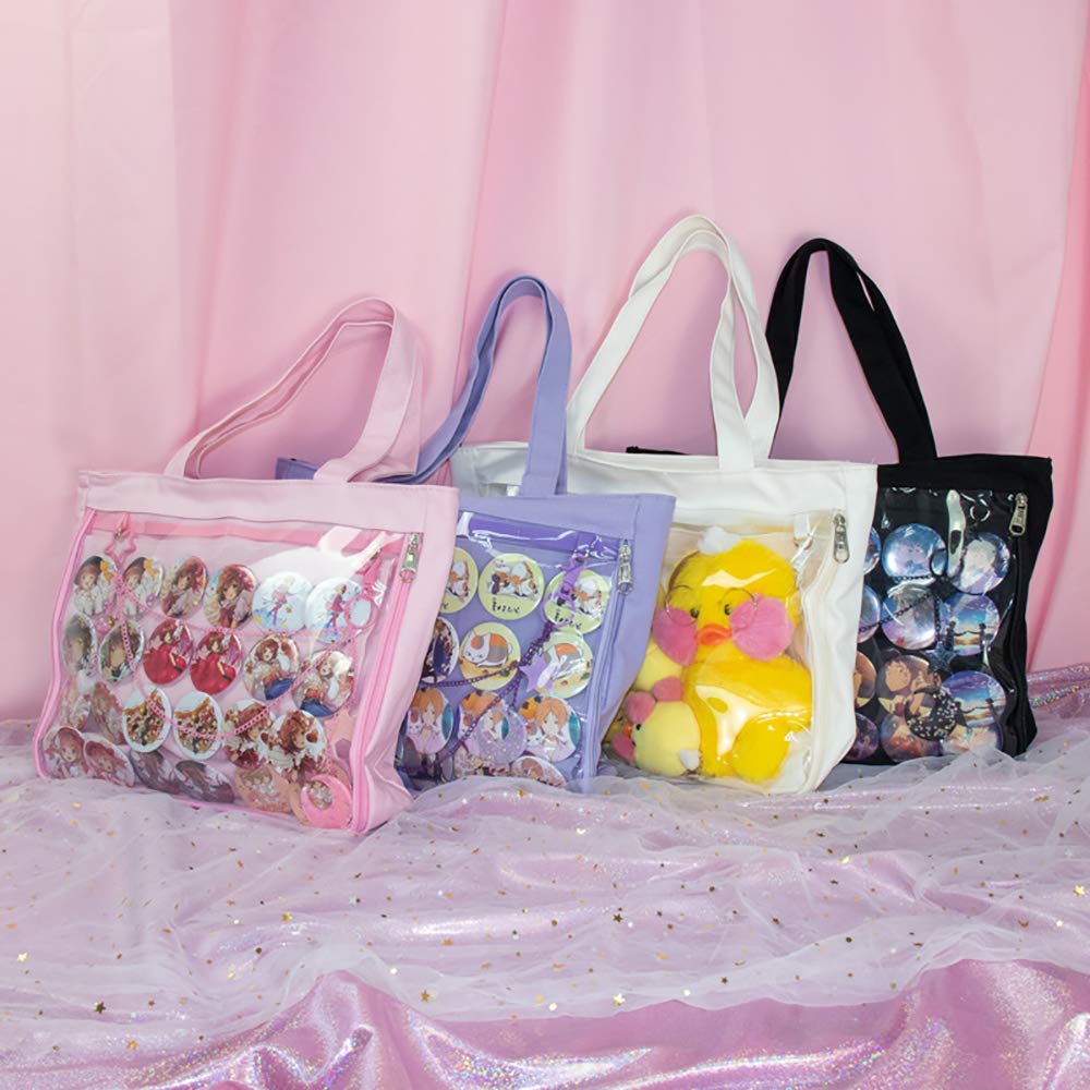 Clear Window Ita Tote Bag for Pins & Patches - DIY Customizable Shoulder Handbag for Cosplay, Anime Conventions & Everyday Use