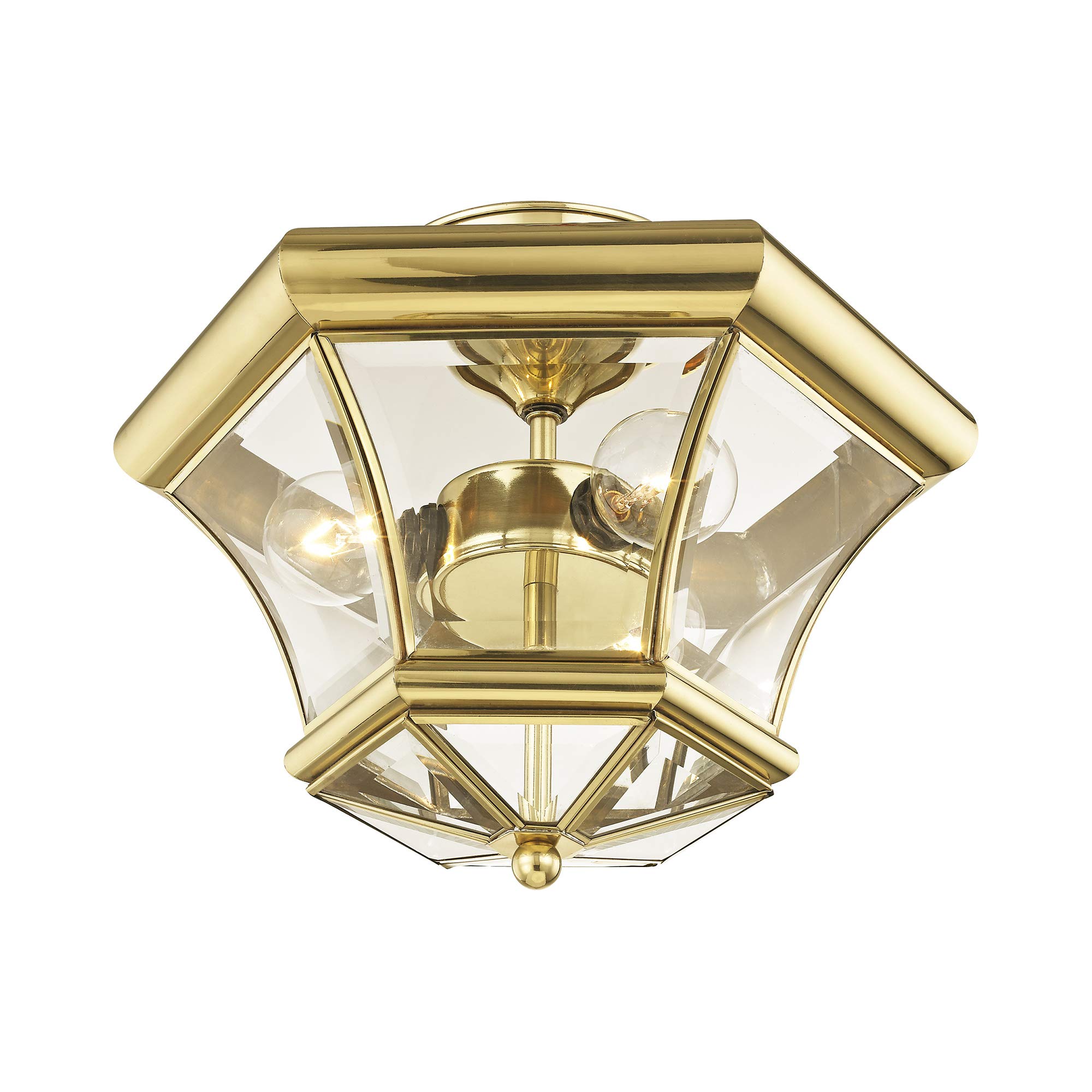 Livex Lighting 4083-02 Flush Mount Ceiling Light with Clear Beveled Glass Shades & Polished Brass Finish - Perfect for Bedroom, Hallway, or Entryway Lighting