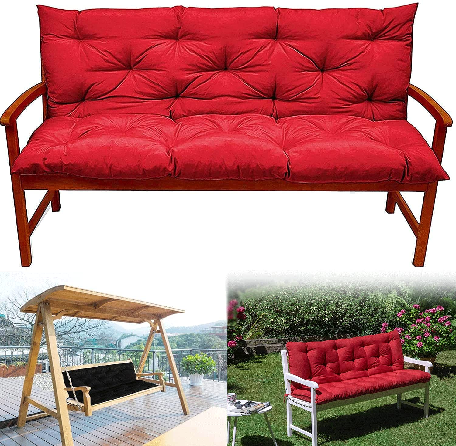 Outdoor/Indoor Bench Cushion with Backrest - Thick Comfy 2 or 3 Seater Garden Swing Chair Cushions - Soft Replacement Seat Mat with Pillow for Patio Furniture - Perfect for Garden Loungers, Porch Swings & Outdoor Relaxation