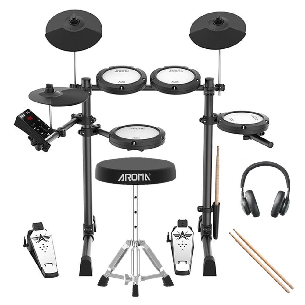 TDX-18 Electronic Drum Kit with 4 Quiet Mesh Pads, Bluetooth Connectivity, 2 Switch Pedals & Complete Accessories (Drum Throne, Headphones, Sticks) - Perfect for Home Practice, Studio Recording & Silent Drumming Sessions