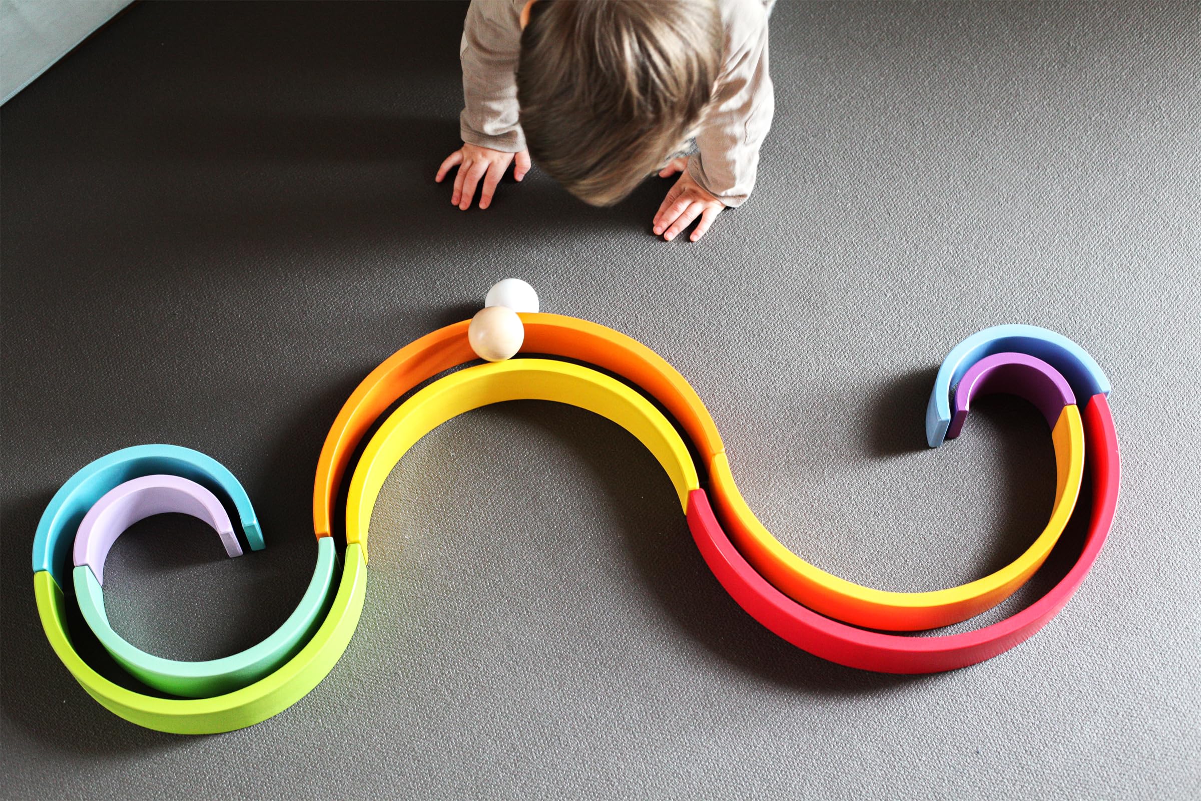Small Foot Wooden Rainbow Blocks XL - 12-Piece Set with 2 Balls for Kids & Kindergarten Play