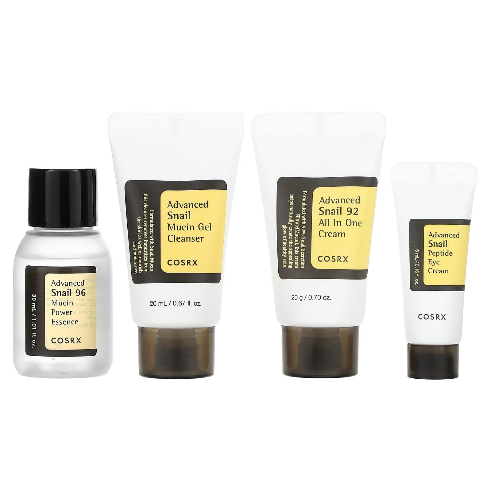 Snail Skincare Kit - 20ml Cleanser, 30ml Essence, 20g Cream & 5ml Eye Cream for Hydration & Anti-Aging | Perfect for Daily Routine & Travel