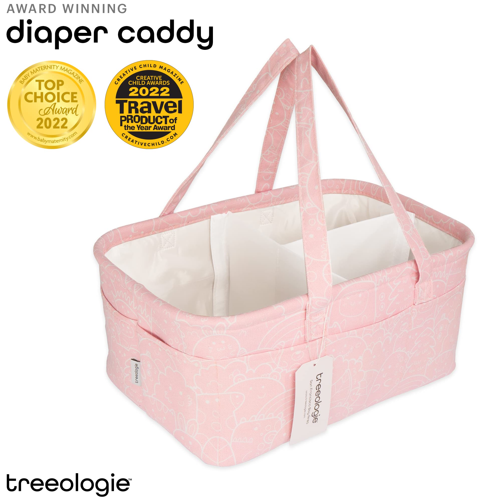 Baby Diaper Caddy Organizer - Portable Nursery Changing Table Storage Basket & Car Tote for Diapers, Wipes, and Baby Essentials - Perfect Newborn Shower Gift for Boys & Girls - Travel Bin for Home & On-the-Go (Pink) - Ideal for Nursery Organization, Car Trips, and Baby Registry Must-Haves