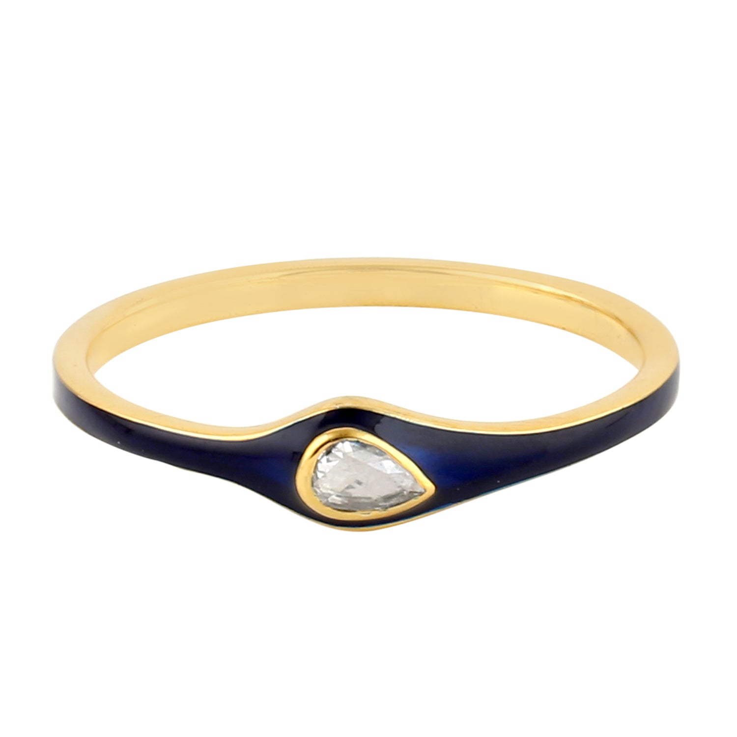 14K Yellow Gold Bezel Set Rose Cut Diamond Enamel Band Ring - Elegant Stackable Jewelry for Weddings, Anniversaries & Special Occasions