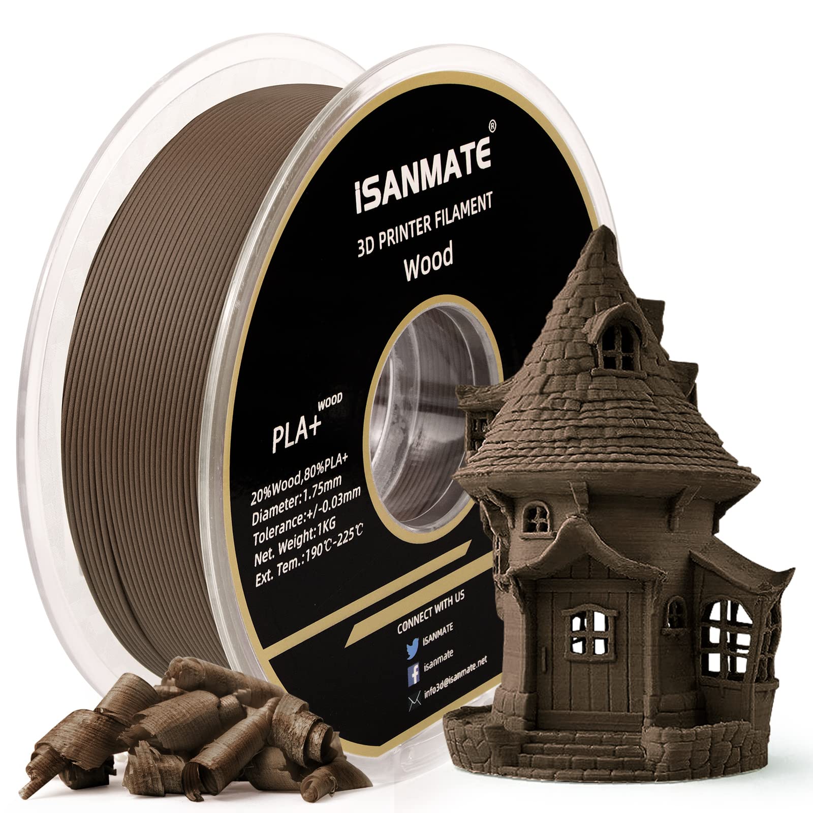 iSANMATE 1.75mm Sandalwood PLA 3D Printer Filament - 1kg Spool with 20% Real Wood Fiber for Smooth Printing | Perfect for Wooden Models, Home Decor & DIY Crafts