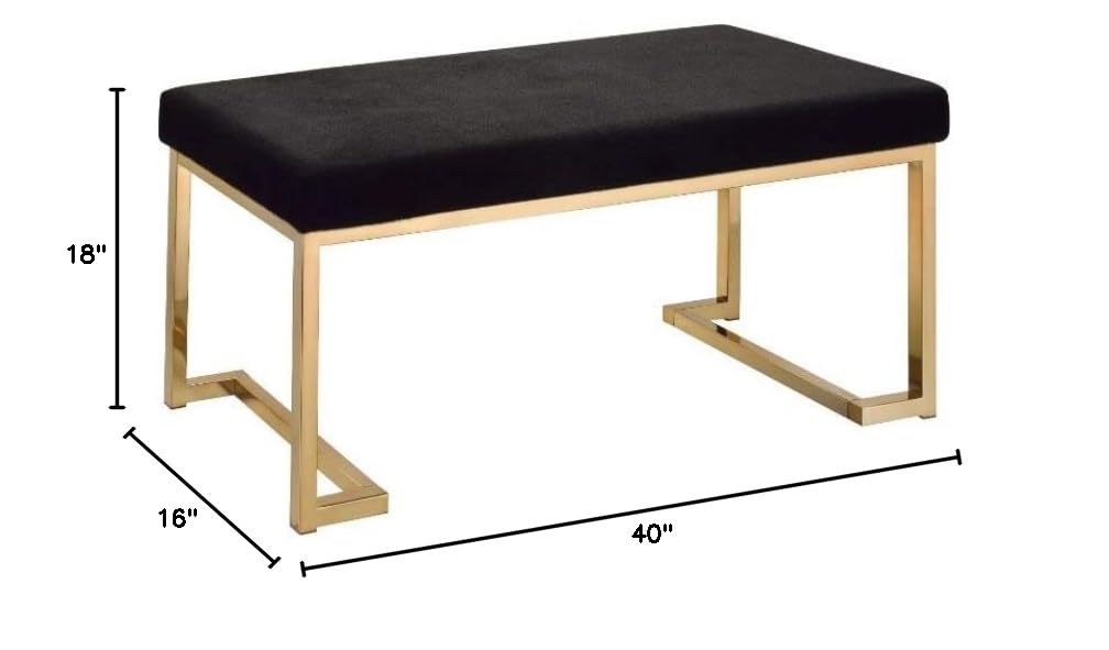 Modern Black Padded Rectangular Bench with Champagne Metal Legs - Stylish Entryway Seating, Bedroom Footrest, or Living Room Ottoman