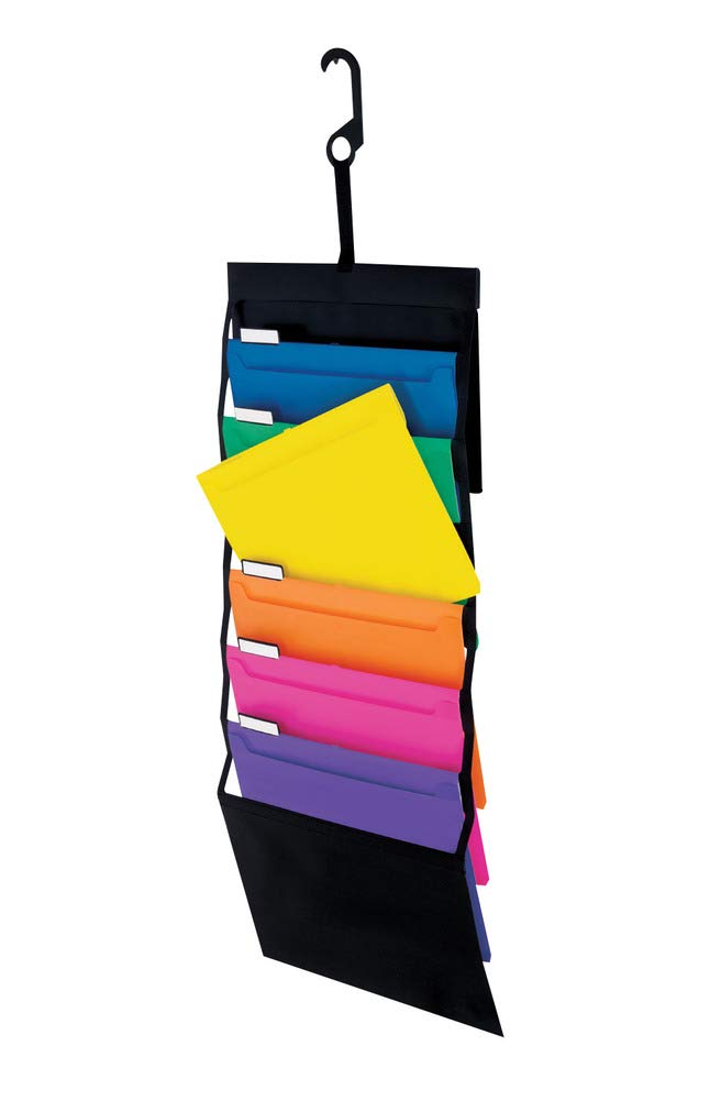 Pendaflex Hanging File Organizer - All-in-1 Wall Mount Pocket Chart with Colorful Folders - Letter Size (52891) - Includes Poly Carry Case - Perfect for Office, Classroom & Home Organization - Black/Assorted