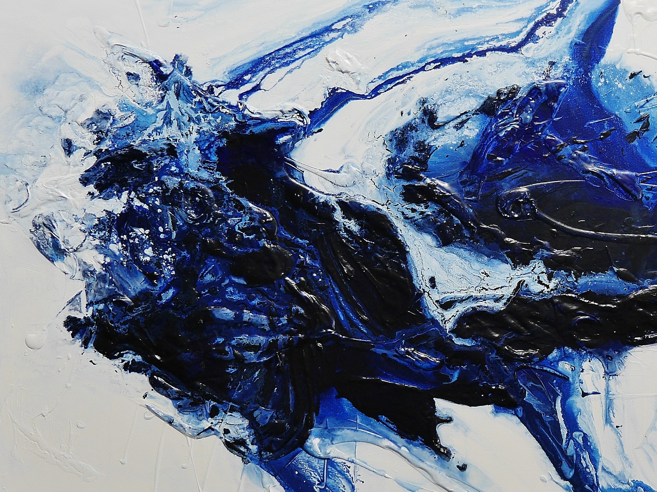 Navy White Textured Abstract Painting 240cm x 100cm - Modern Large Wall Art for Living Room, Bedroom & Office Decor