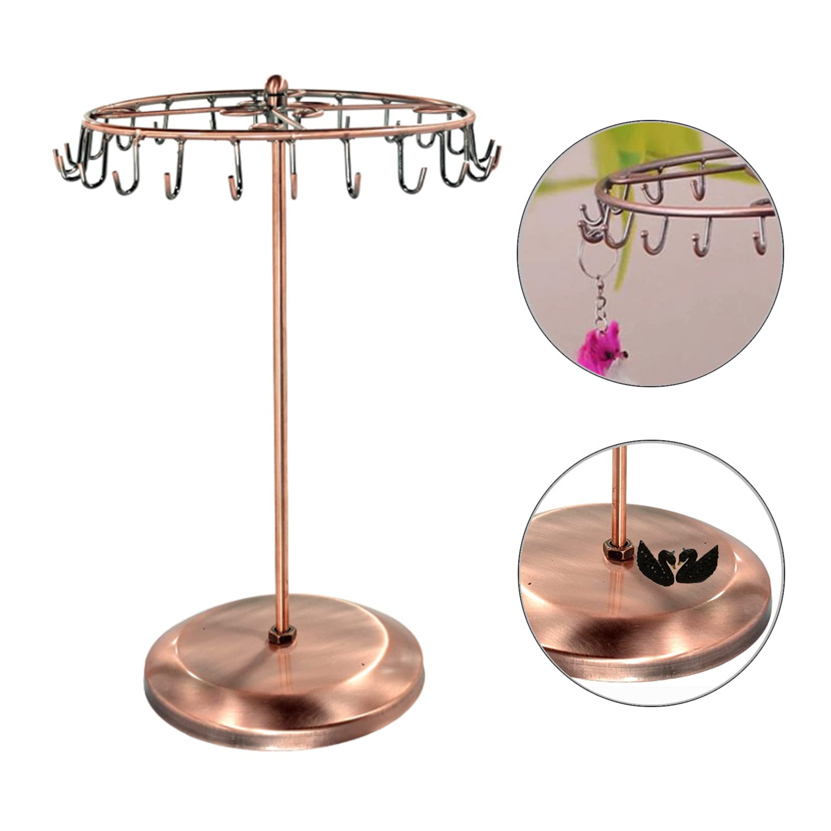 Rotating Necklace Holder Jewelry Organizer Display Stand - 14 Inch with 23 Hooks, Copper Finish - Perfect for Bedroom, Bathroom & Closet Organization